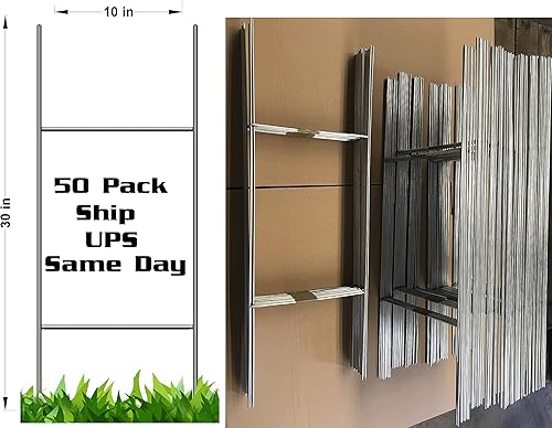 Paquete de 50 letreros de 30 x 10 pulgadas para patio, uso con letreros corrugados de 0.157 in o 0.197 in, paquete de 50 estacas de alambre para