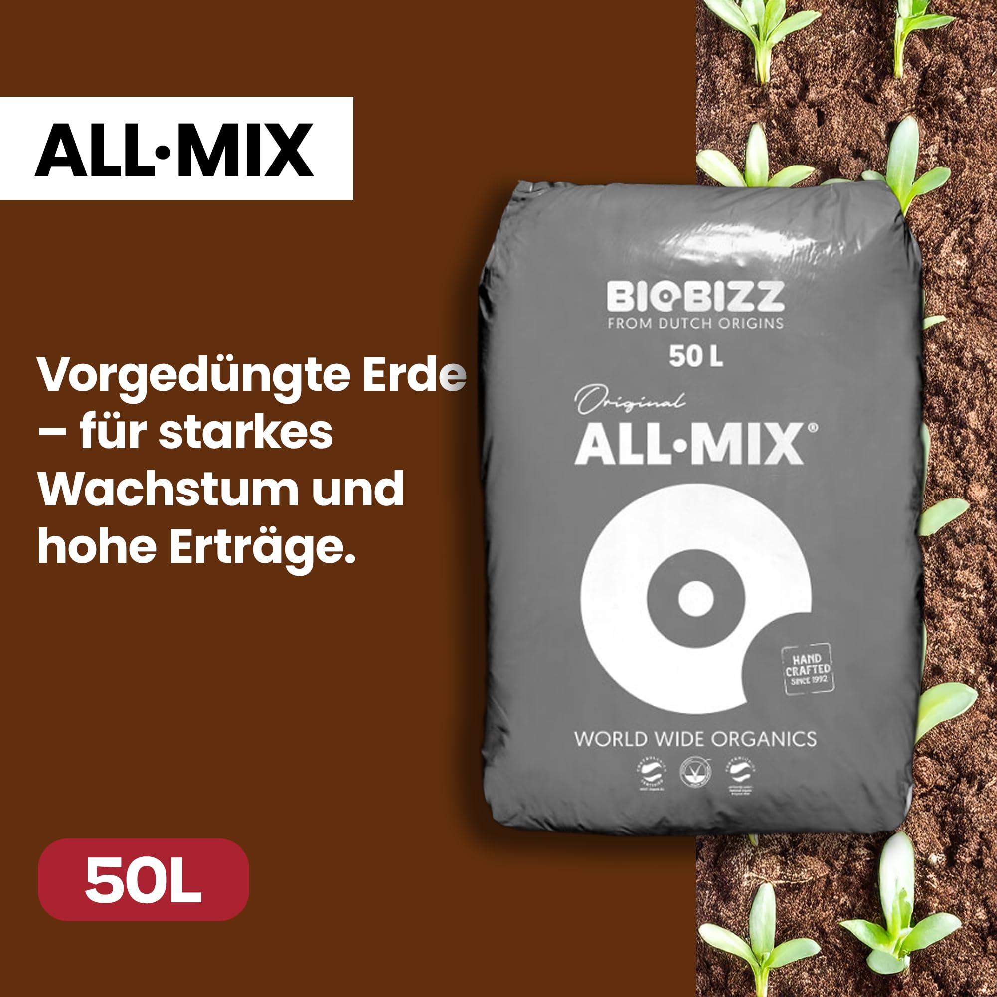 Biobizz Allmix 50L + Starter Pack – organische Erde und Grow Dünger Set für kräftiges Wachstum und reiche Blüte