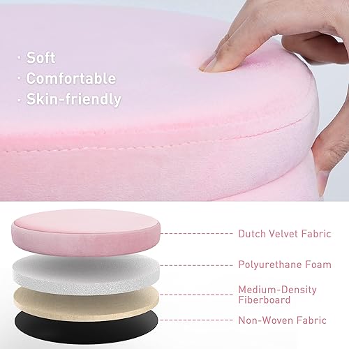 Miniatura 4 de BRIKY Otomana redonda de almacenamiento, otomana de terciopelo rosa con almacenamiento para sala de estar, taburete otomano tapizado con base