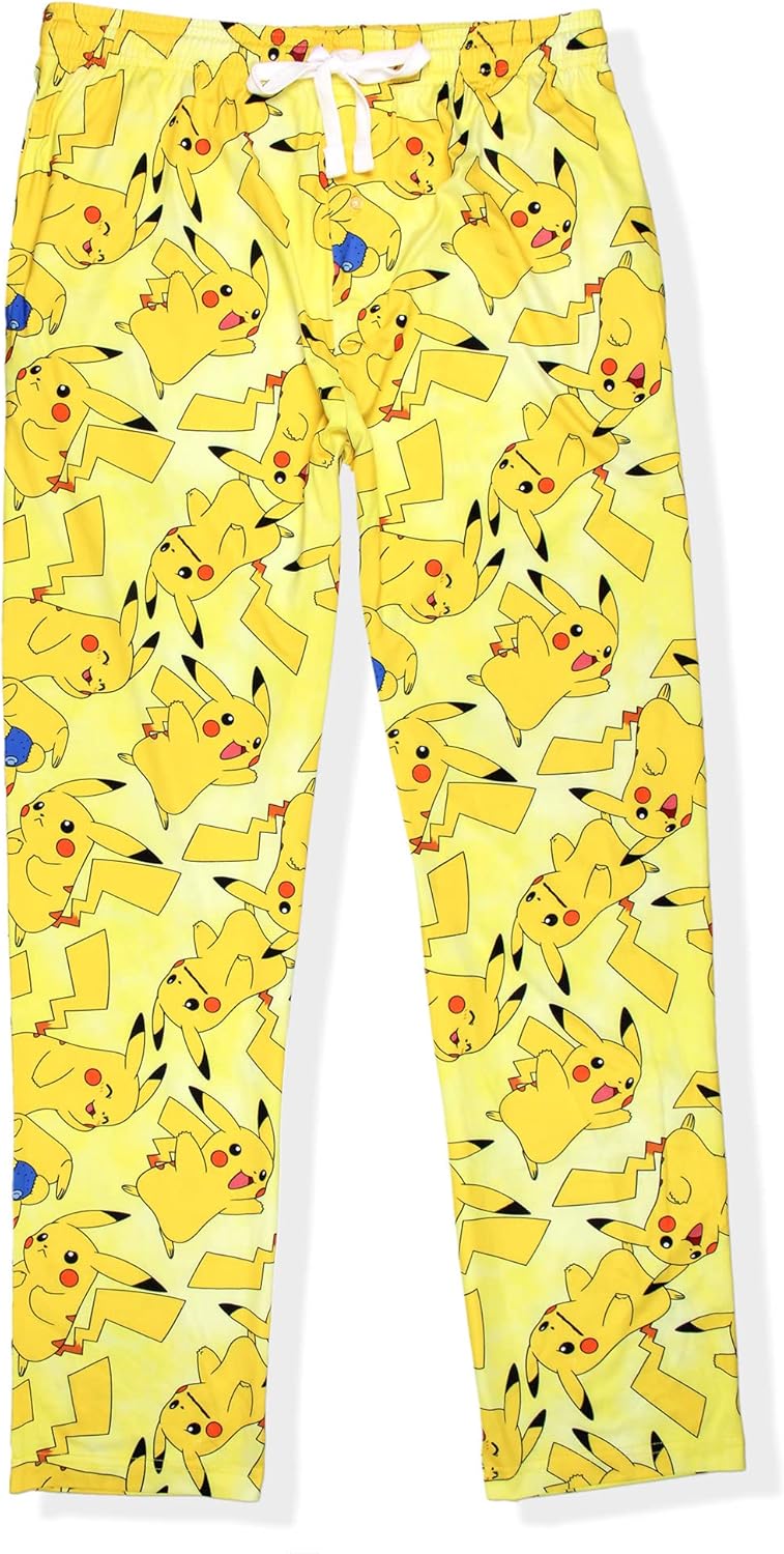 Pokémon Men's Pikachu Allover Character Subtle Tie Dye Adult Sleep Bottoms Pajama Pants