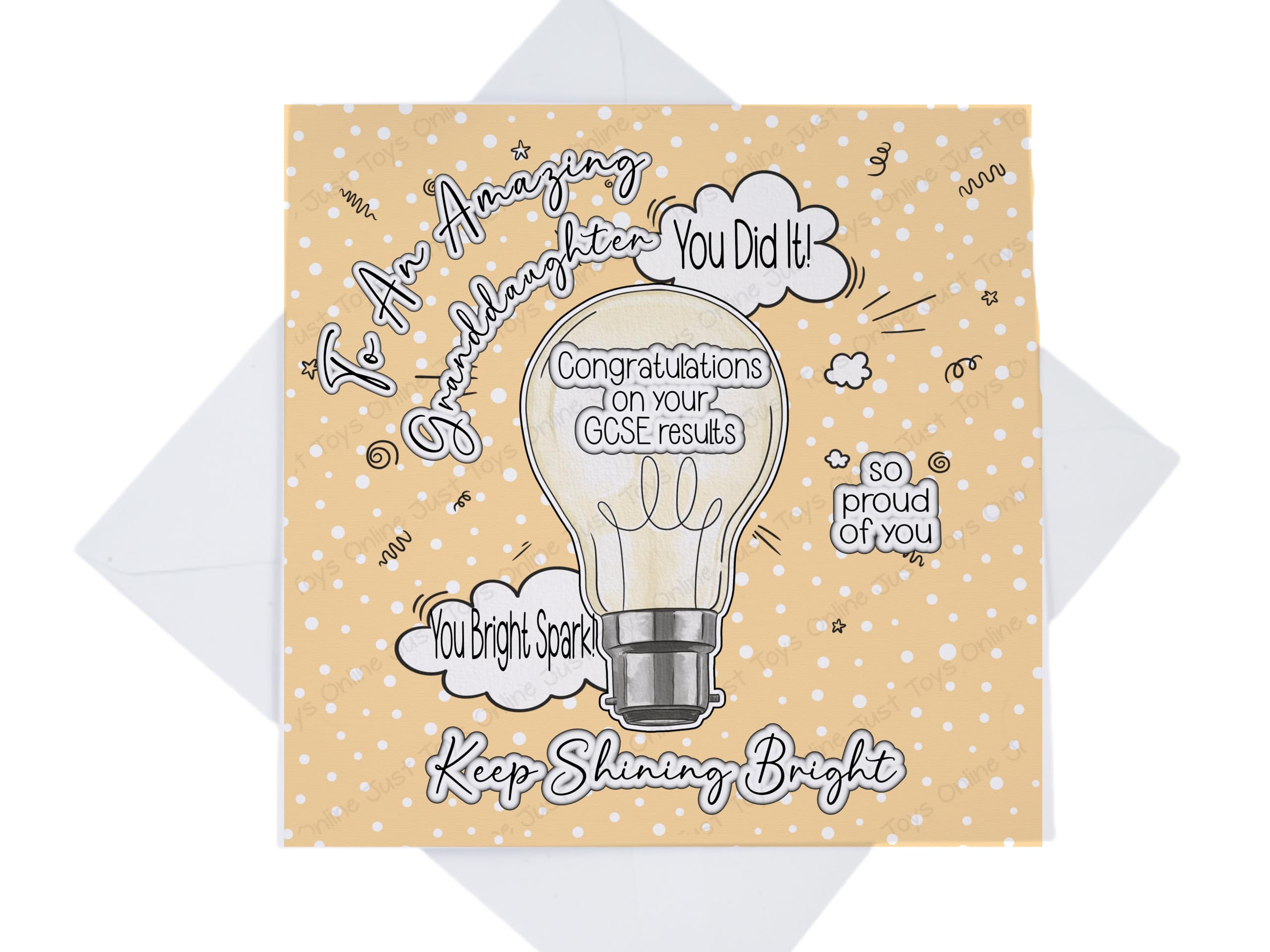 Well Done Granddaughter GCSE Exam Results Card, Granddaughter GCSE Results Congratulations Card, Light Bulb Bright Spark Card (Peach)