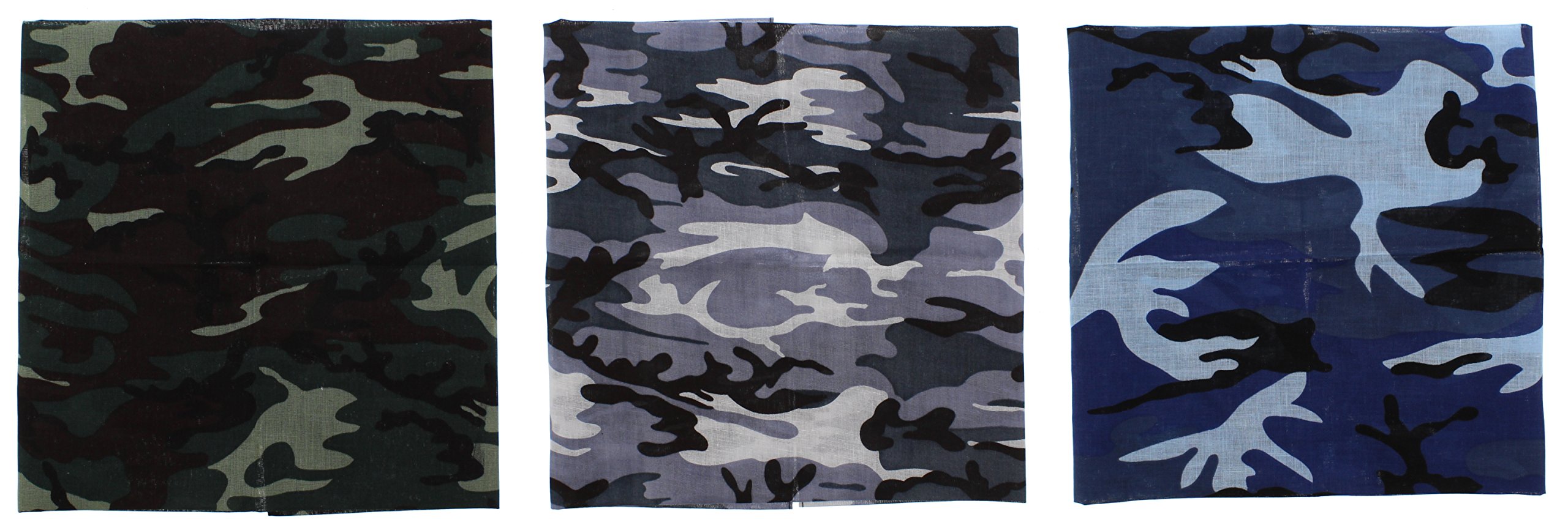 Zac's Alter Ego Set of 3 Camouflage Bandanas, Neckerchiefs - 100% Cotton
