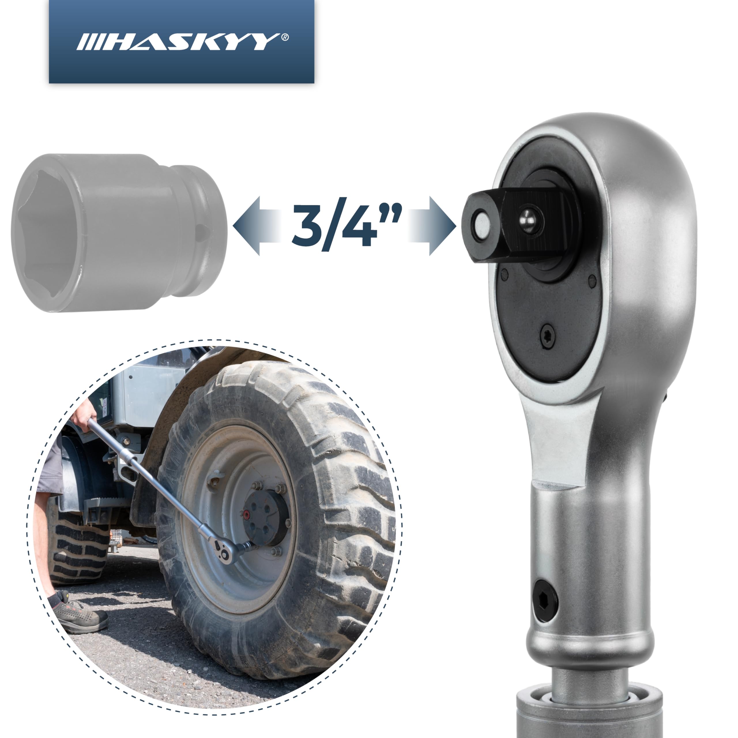 HASKYY Grzechotka teleskopowa 3/4" XXXL 78-115 cm wysuwana 8-stopniowa grzechotka z grzechotką, długa grzechotka z grzechotką, moment obrotowy 1412 Nm