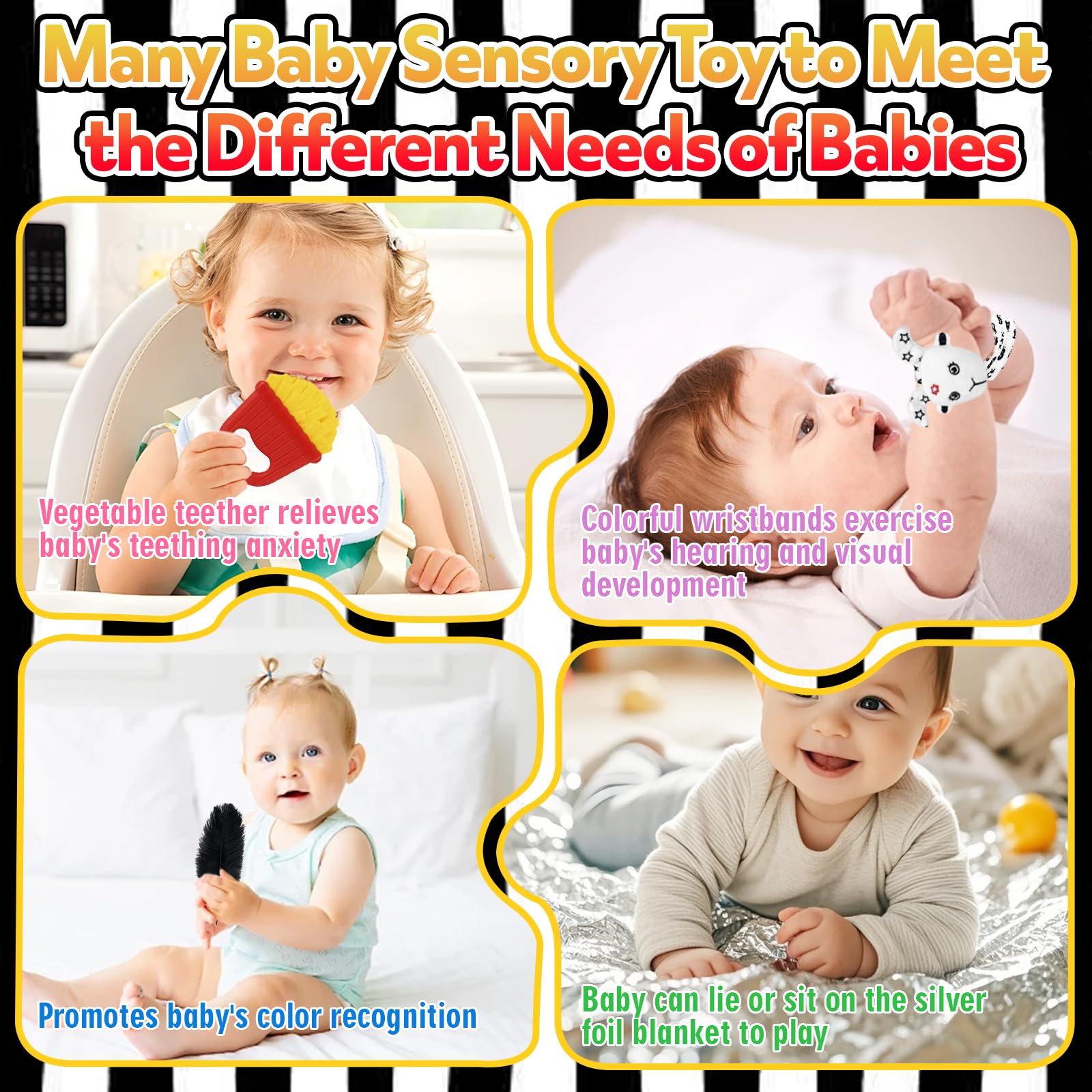 9 Pcs Baby Sensory Toy Set Sensory Foil Blanket Baby Wrist Rattles Rattle Socks Sensory Scarf Feathers for Babies Newborn Sensory Toy Scarf Feathers for 0 3 6 9 12 Months Early Learning Autism ADHD - Image 3