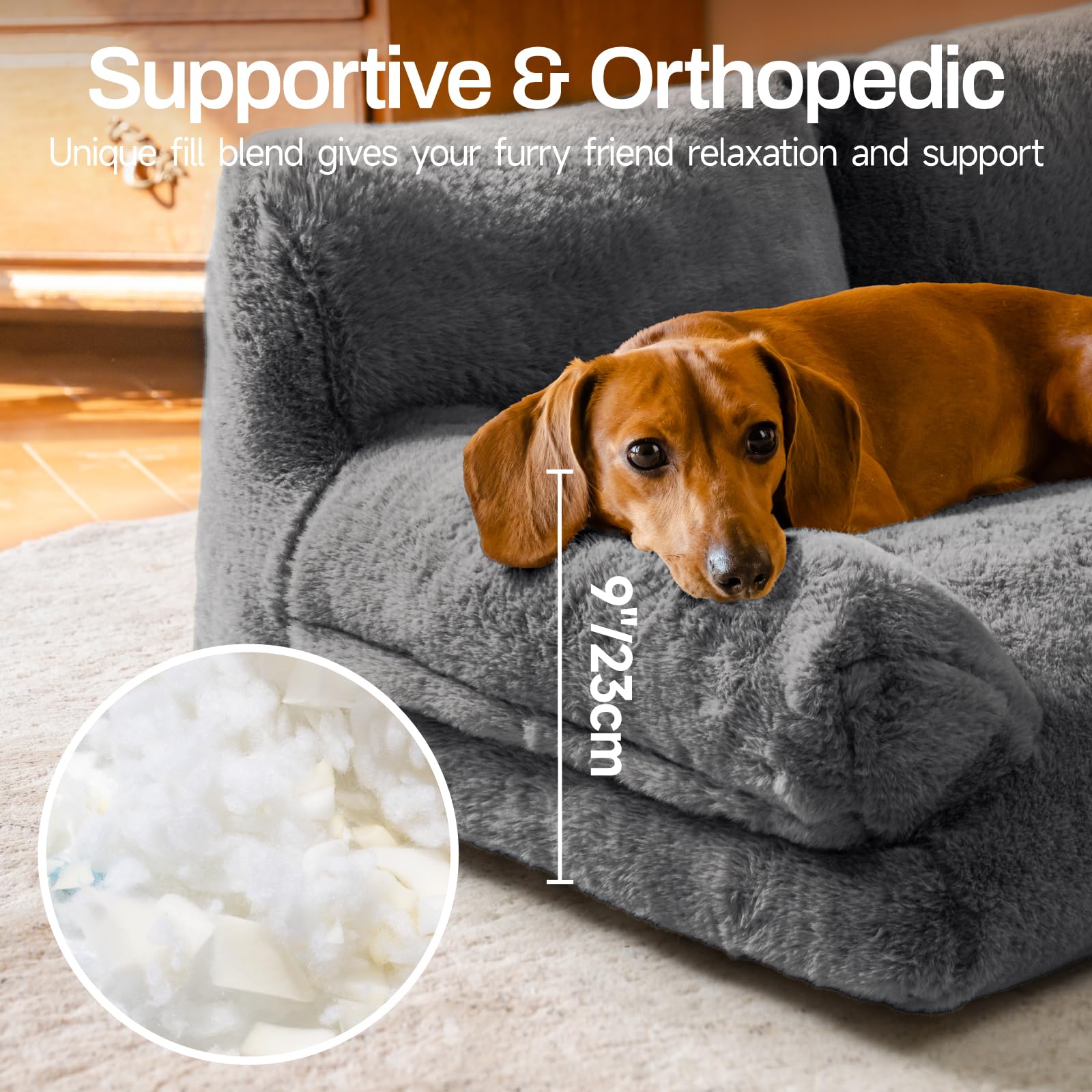 MEWOOFUN Cuccia per gatti, soffice e morbida, per cani e gatti di medie e piccole, graziosa cuccia per gatti con fondo antiscivolo (grigio scuro, lunghezza 85 x larghezza 65 x altezza 29 cm)