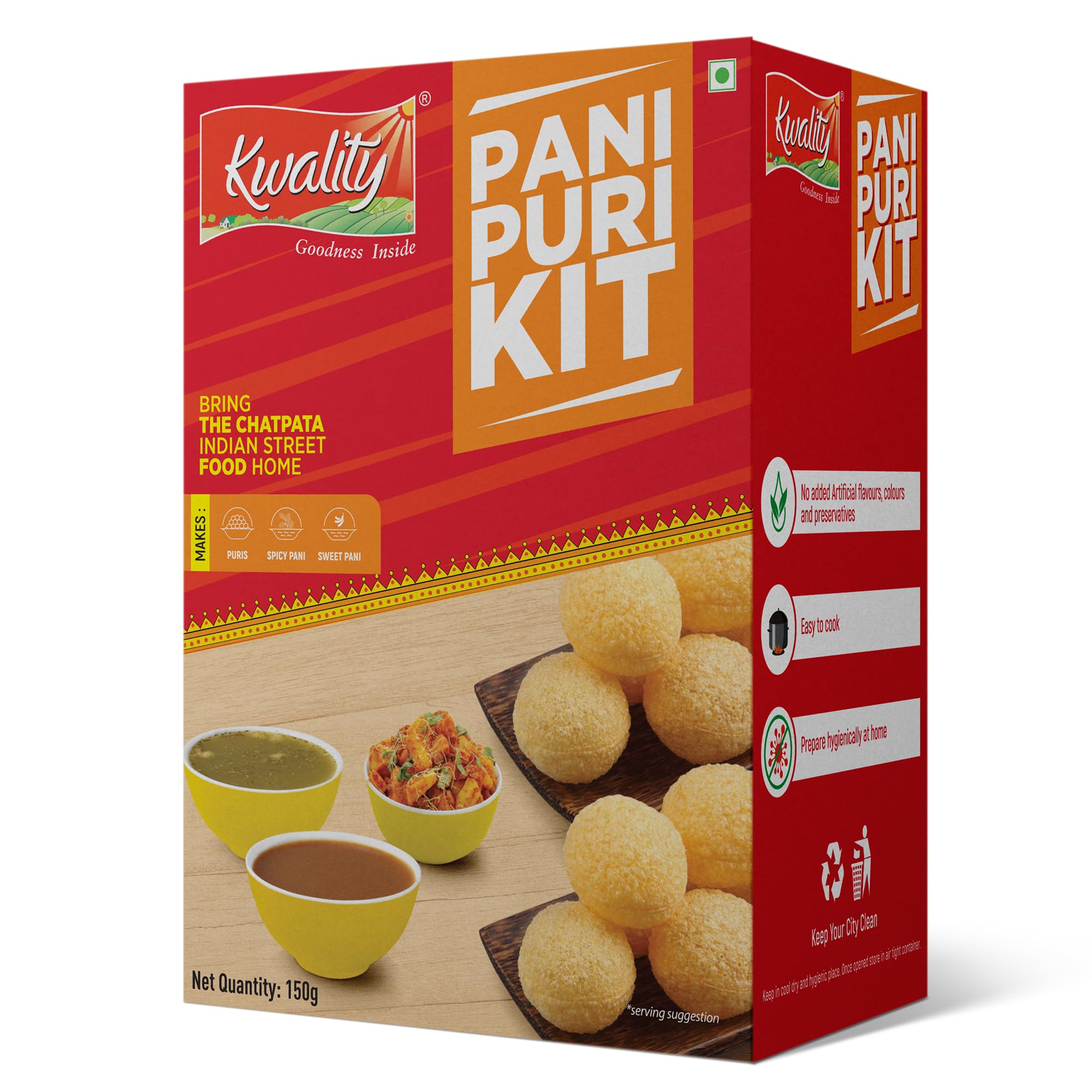 KWALITY Pani Puri kit 43 pcs with 2 Different Flavours Sweet and Spicy Pani Powder 150g