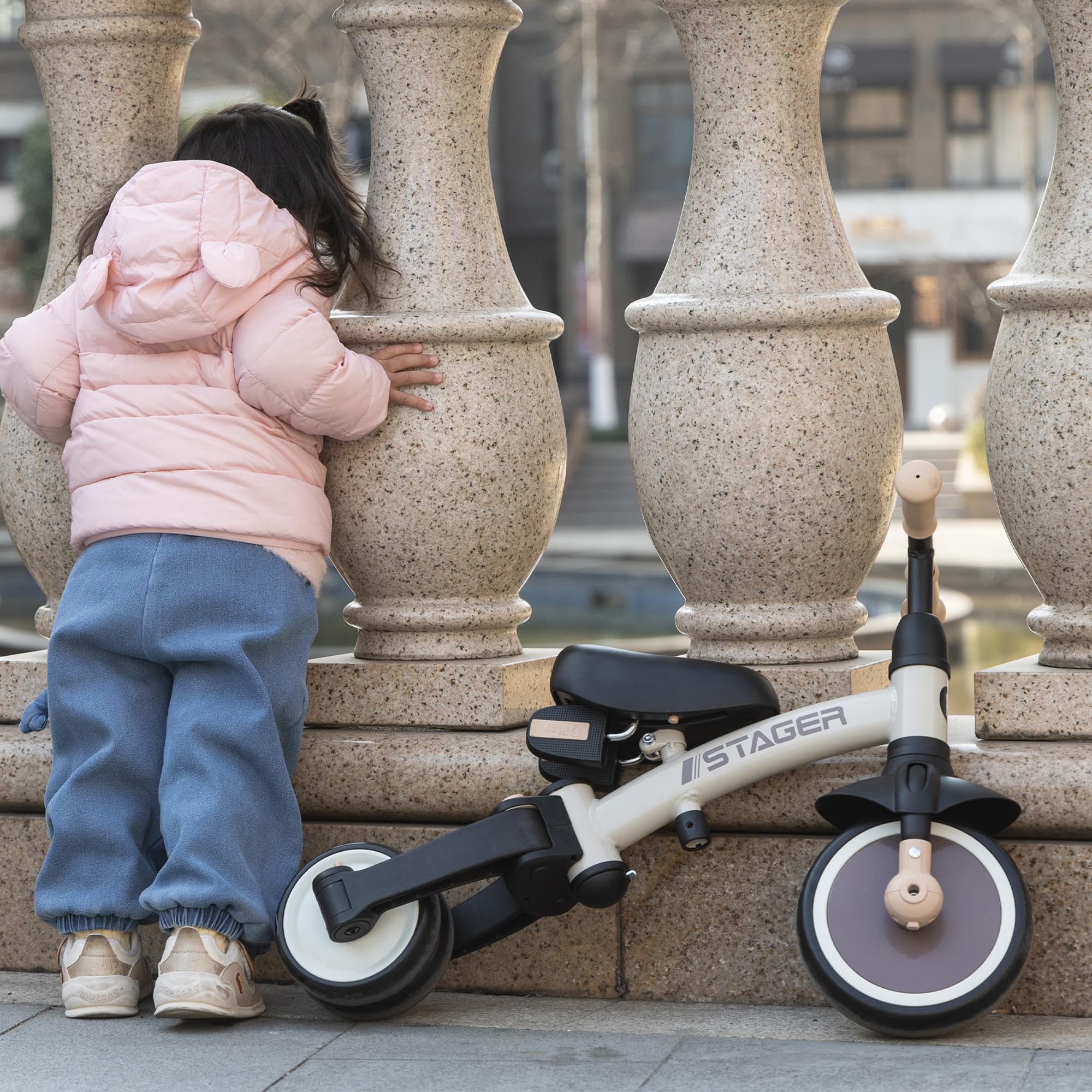 Triciclo & Bici d'equilibrio senza pedali QPLAY Stager 3 in 1, con maniglione a spinta, pedali rimovibili, si trasforma da 3 a 2 ruote senza attrezzi, sella regolabile, dai 2 ai 6 anni (Silver)
