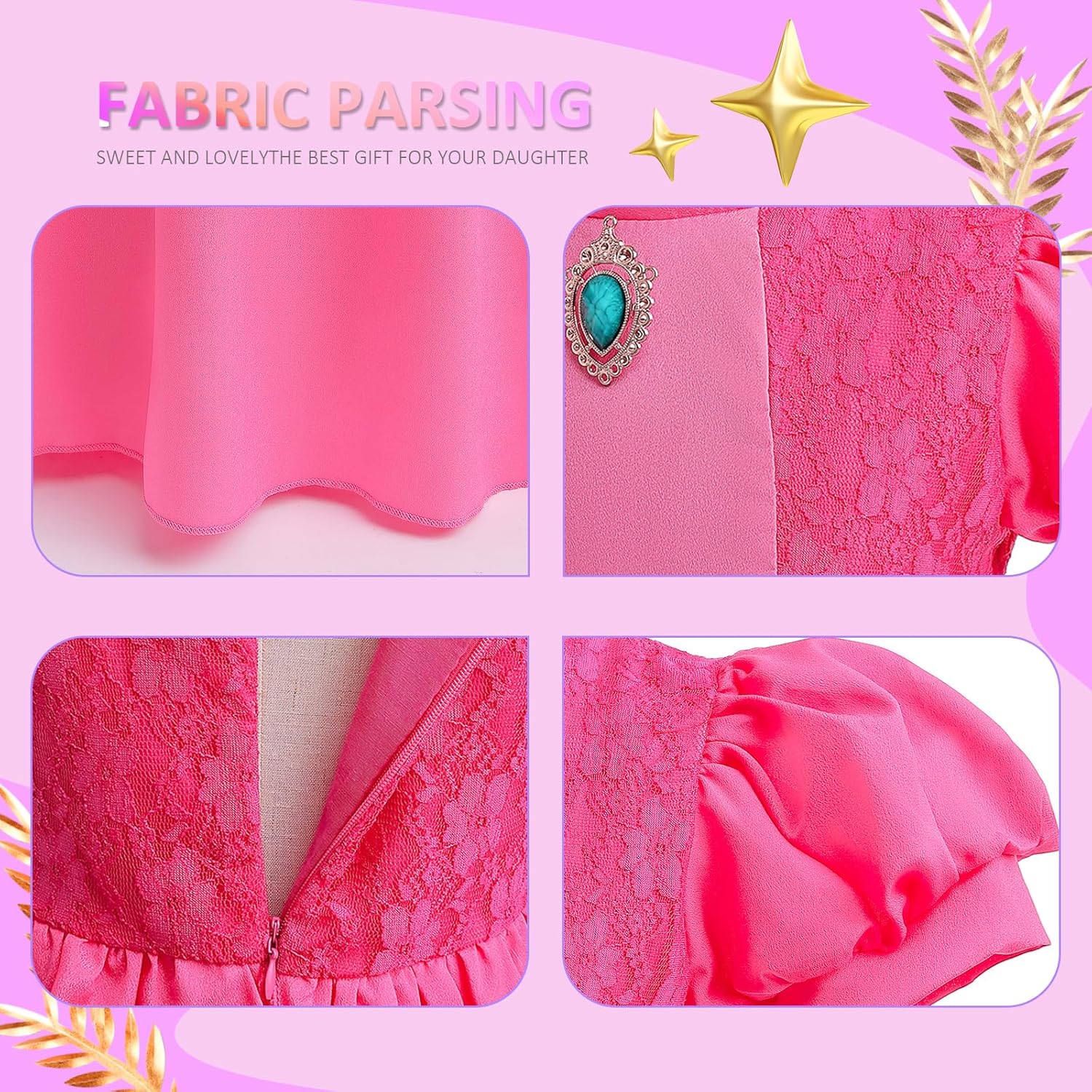 Princess Dress for Girls Pink Princess Kids Costume Cosplay Halloween Birthday Party Outfit 3-12Y - Image 5