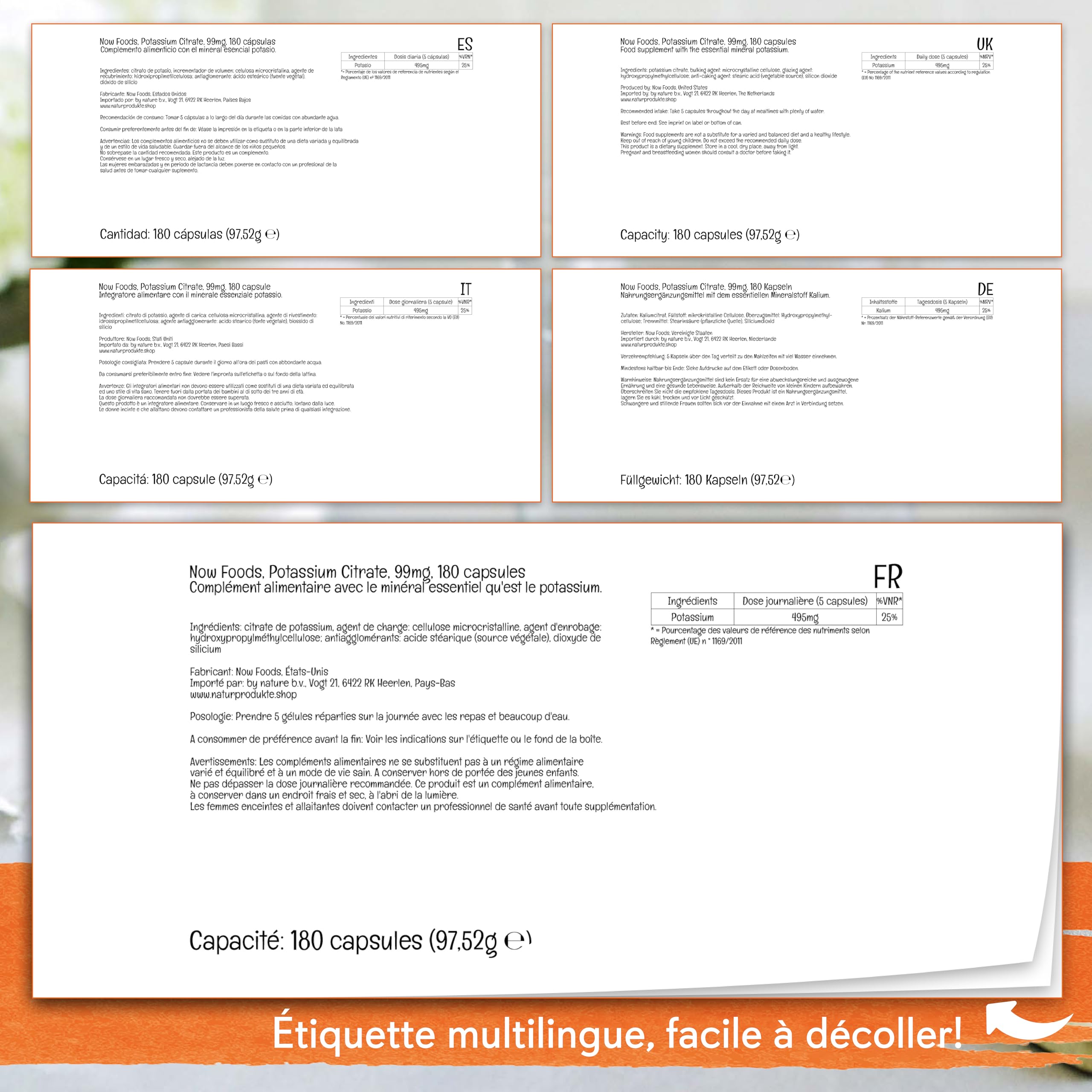 Now Foods, Potassium Citrate (Citrate de Potassium), 99 mg, 180 Gélules végétaliennes, Testé en Laboratoire, Potassium, Minéraux, Sans Gluten, Sans Soja, Végétarien