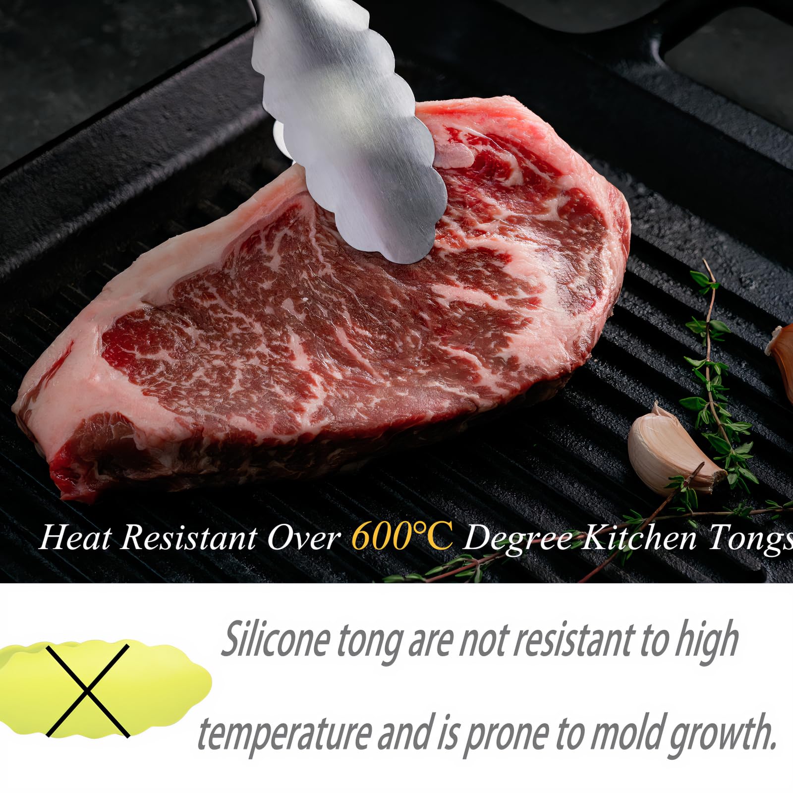 Stainless Steel Kitchen Tongs with Oak Wood Handle - Heat Resistant, Heavy Duty Locking Tongs for Cooking, BBQ, Salad, and Serving - Set of 2 (9