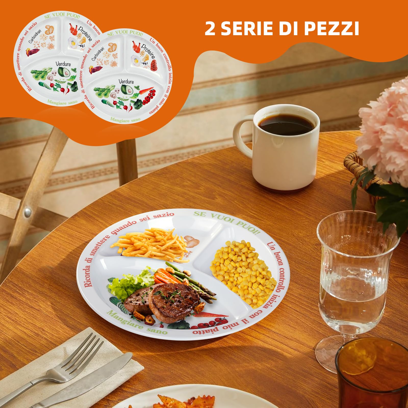 Piatto di controllo porzioni per una dieta equilibrata - Piatto con dieta sana per adulti e adolescenti - suddivisioni in melamina, perdita di peso, diabetici (2)