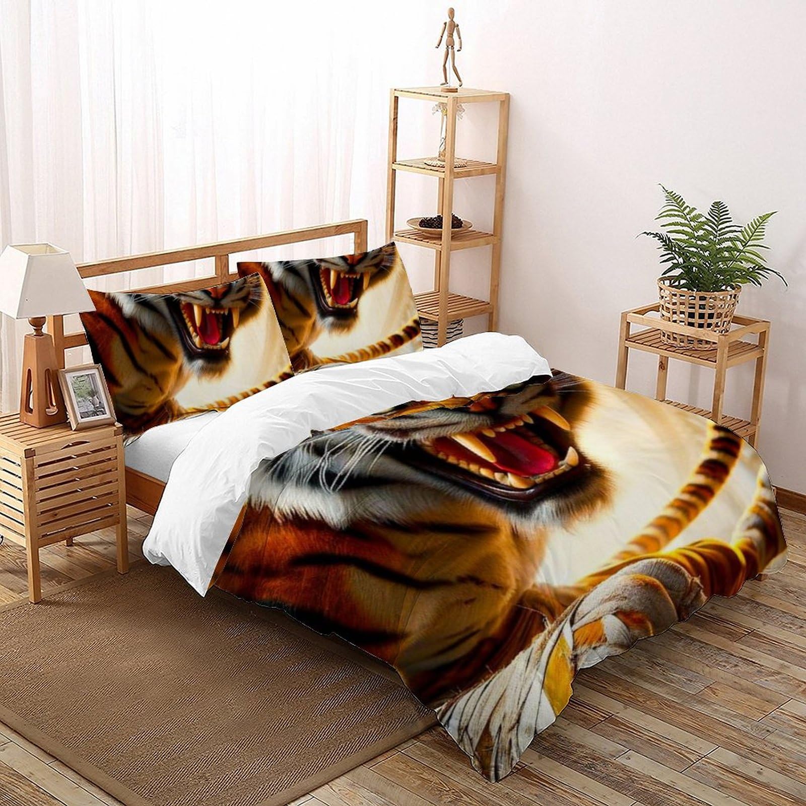 Housse de couette tigre 200x200cm pour lit enfant facile à laver sans repassage en microfibre
