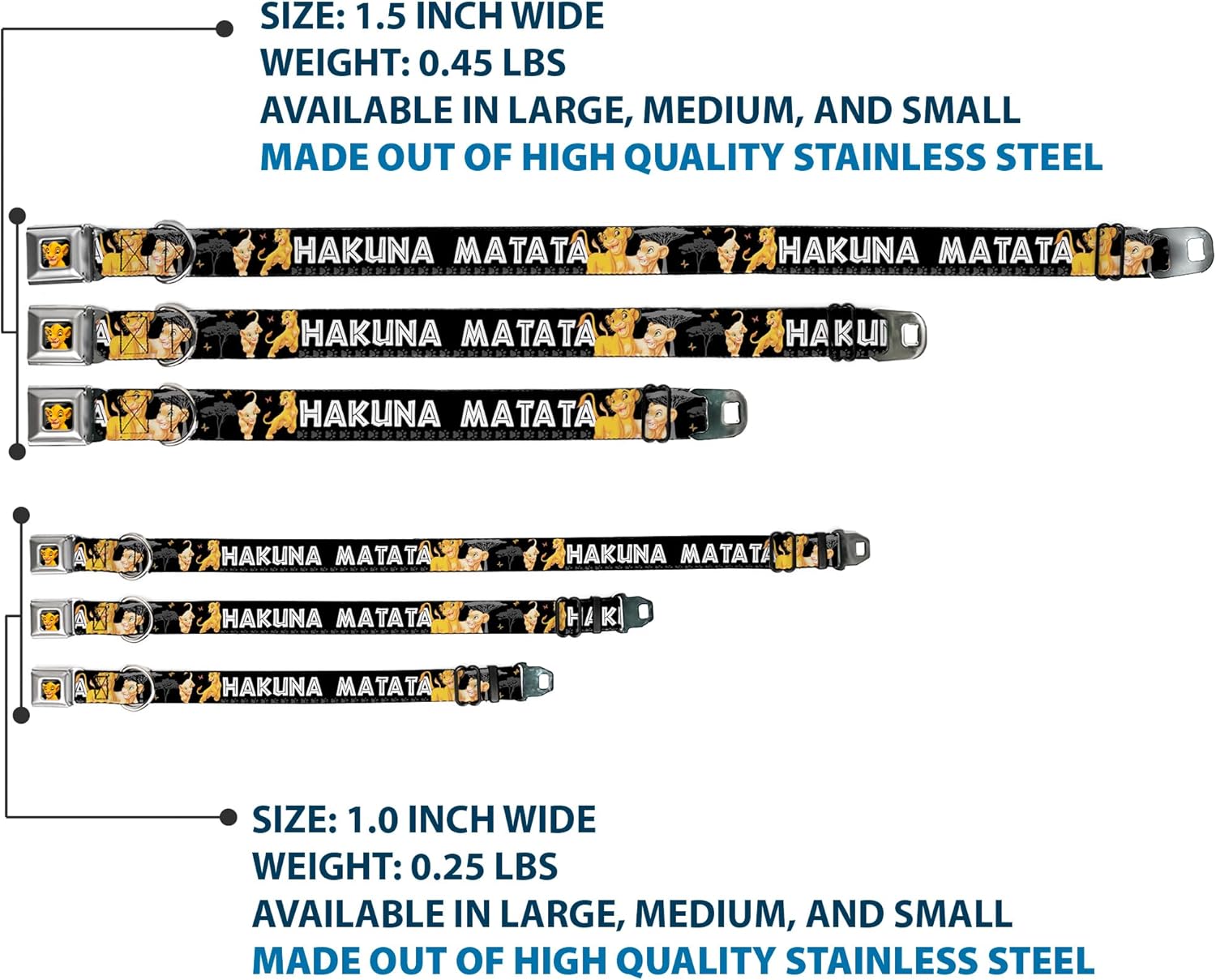 Buckle-Down Dog Collar Seatbelt Buckle Lion King Simba Nala Hakuna Matata 15 to 26 Inches 1.0 Inch Wide, Multi Color, DC-WDY046-L