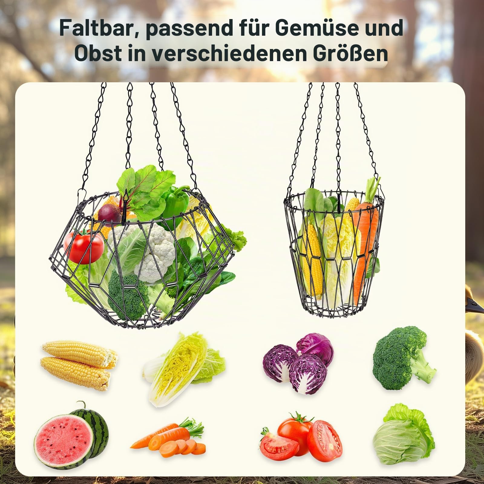Hühner Gemüse Hängende Futterautomat, Faltbar 16,5 Zoll großer Spielzeug Huhn Obst Feeder Huhn Geflügel Obsthalter, mit 4 Ketten zum Aufhängen für Hühner, Hühner, Ente