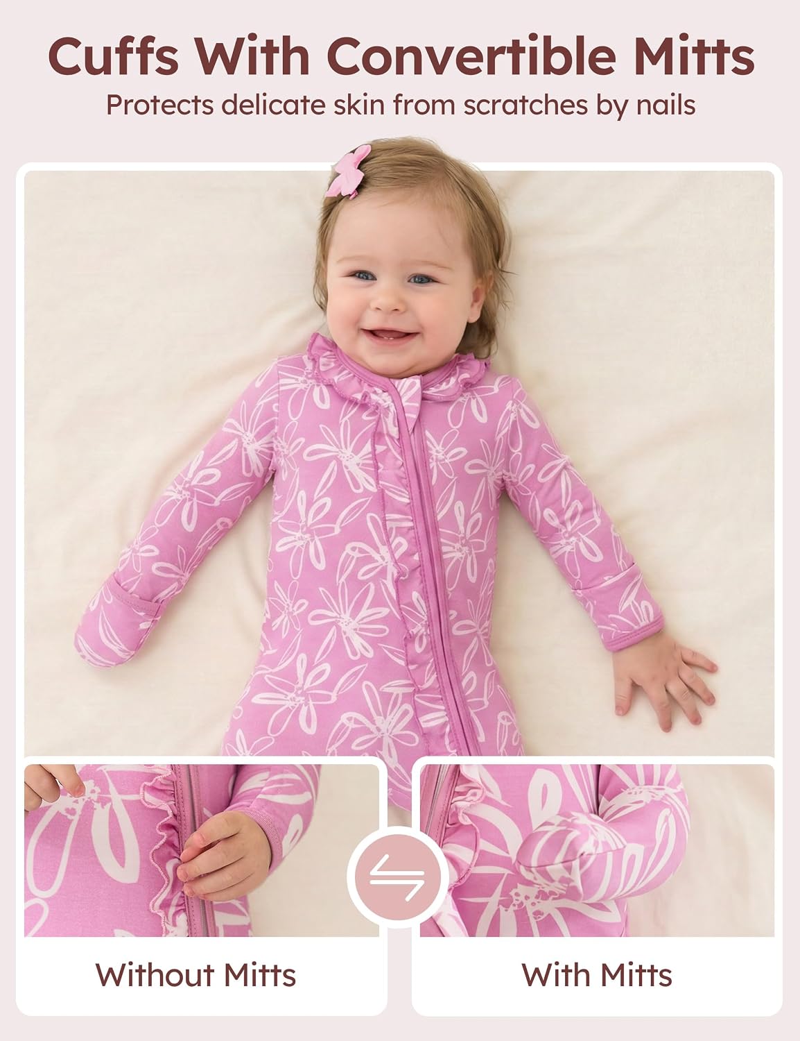 Unnivoll Rayon Made from Bamboo Baby Pajamas Baby Sleepers for Newborn 0-3 3-6 6-9 Months 2Pcs Footie Pjs Baby Girls Clothes