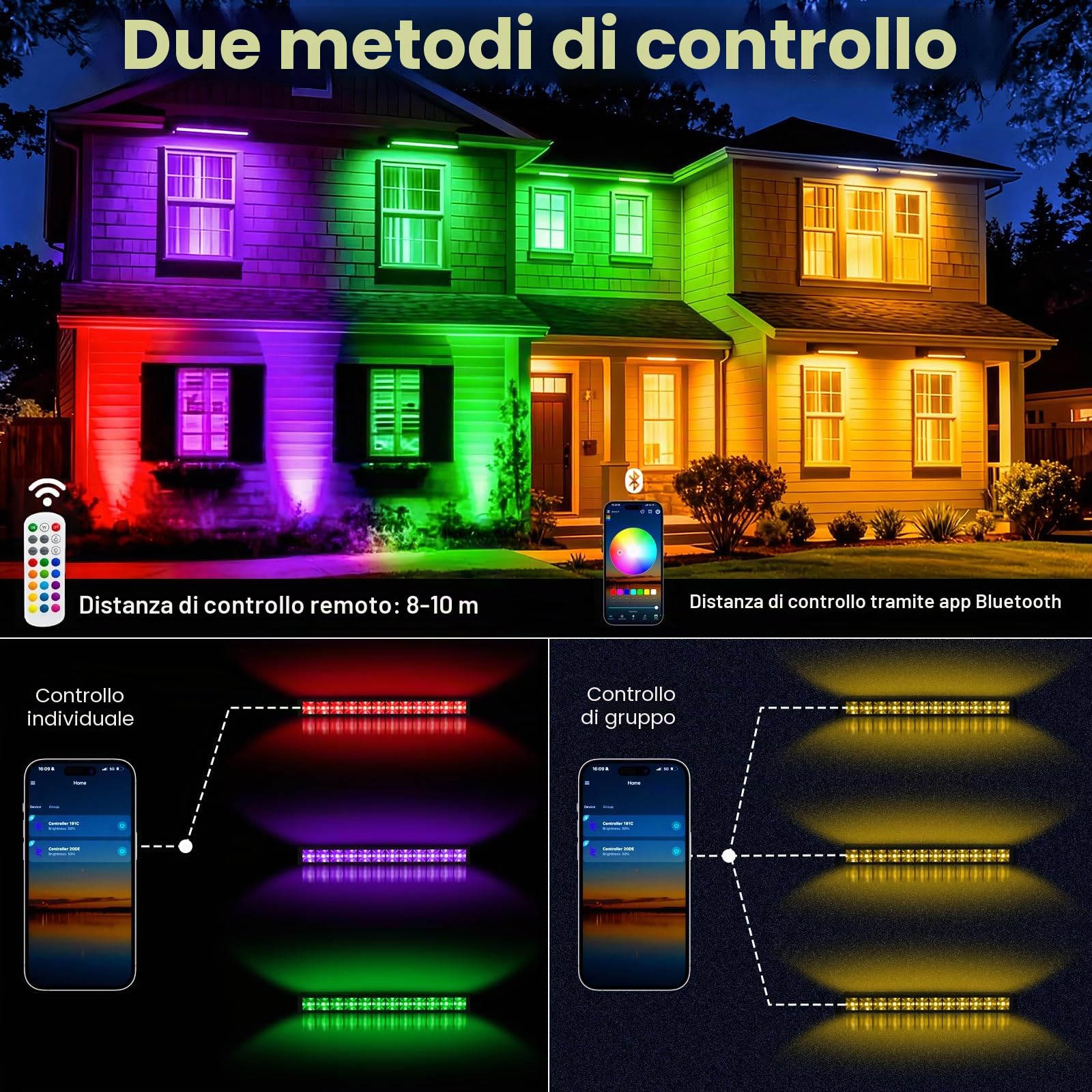2PCS Faretto RGB, 30 W RGB LED Wallwasher con telecomando a 360°, faretto LED per esterni, IP66, impermeabile, timer, effetti di luce LED per discoteca, Halloween, Natale