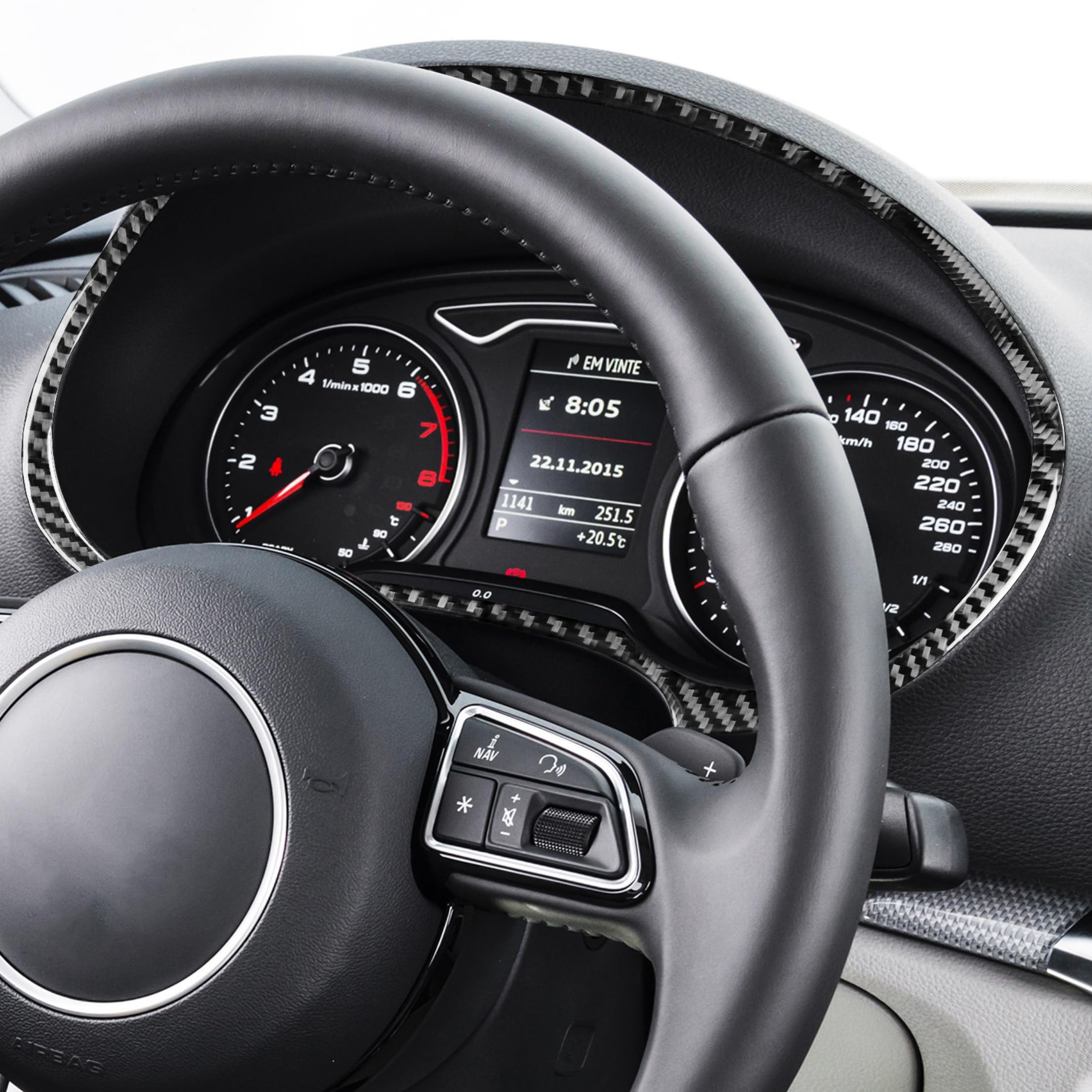 Accessoire de voiture en fibre de carbone compatible avec Audi A3 S3 8V 2013-2019 (panneau de compteur de vitesse, tachymètre 04)