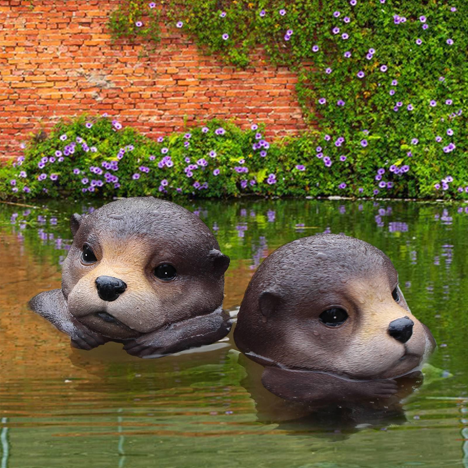 Omabeta Realistic Floating Otter Decor Resin Decorative Floating Animal Head Garden Statue for Ponds or Pools 6.1x5.8x3.5in