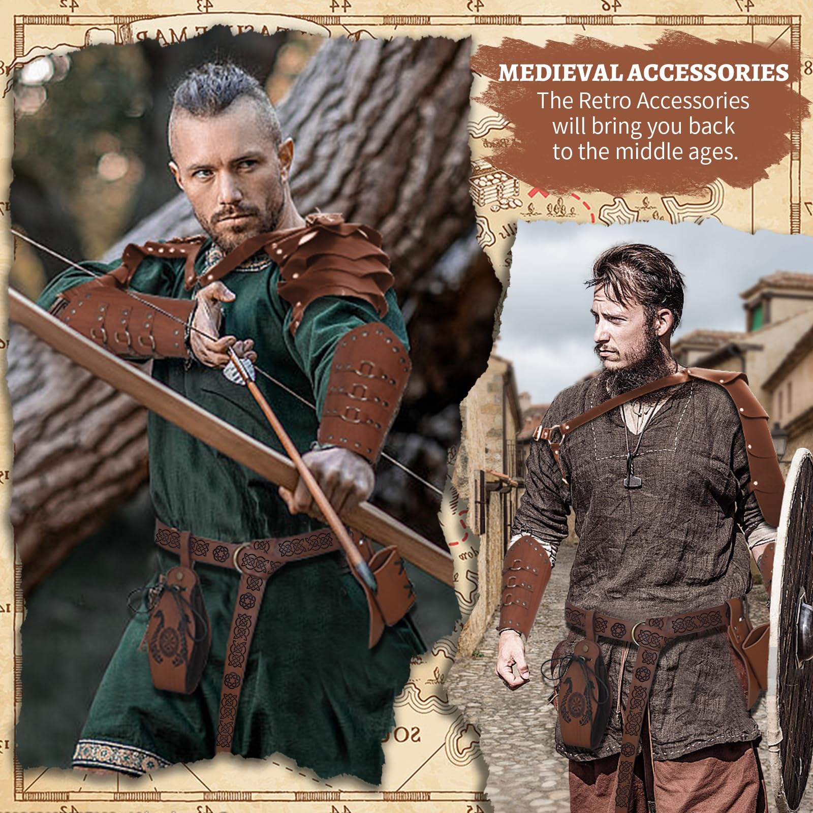 Cintura medievale per Halloween, accessori per abbigliamento vichingo, accessori per costume da cavaliere medievale, set di 6 per cosplay, mago, travestimento, Halloween