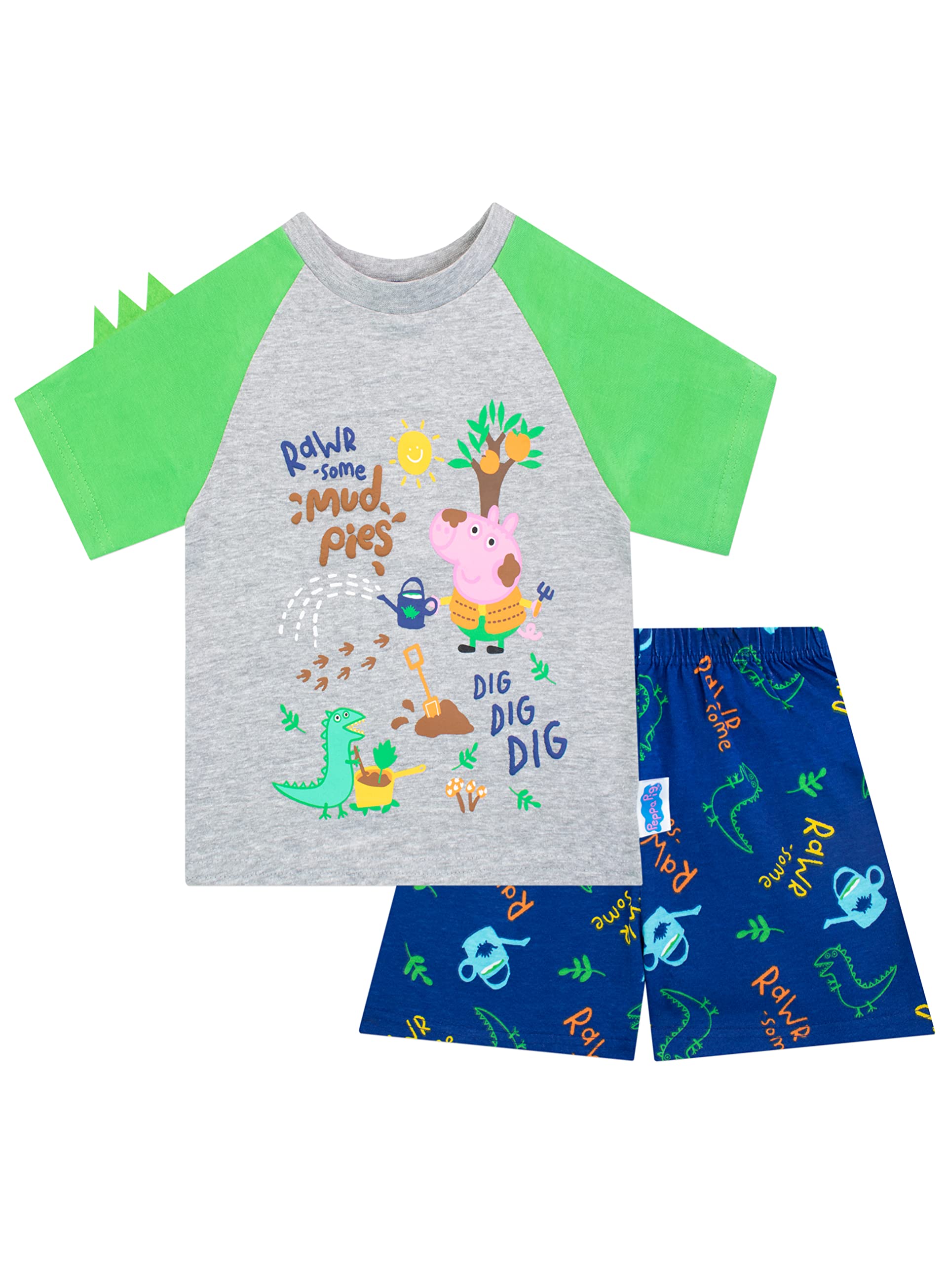 Peppa Pig Boys Short Pyjamas George Pig Grey 7-8 Years