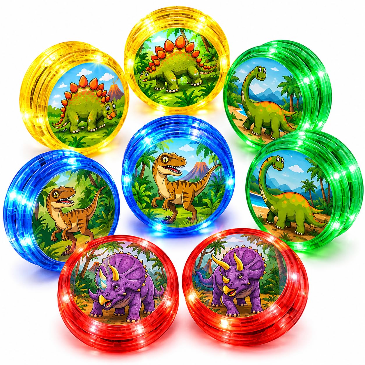 8 Pack Light Up Dinosaur Yoyo Automatic Return Yo-Yo for Kids & Beginners – LED Responsive Trick Yoyos with Strong Strings, Flashing Spin Toys for Boys & Girls — image 1
