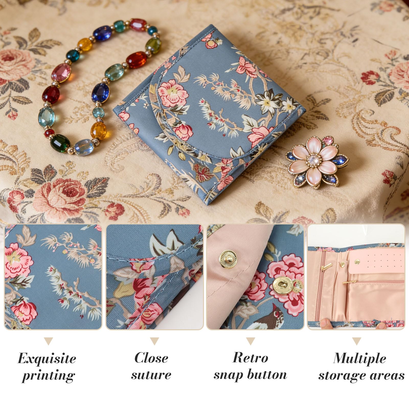 AfitLulu Organisateur de bijoux de voyage pliable portable pour bagues boucles d'oreilles colliers bracelets