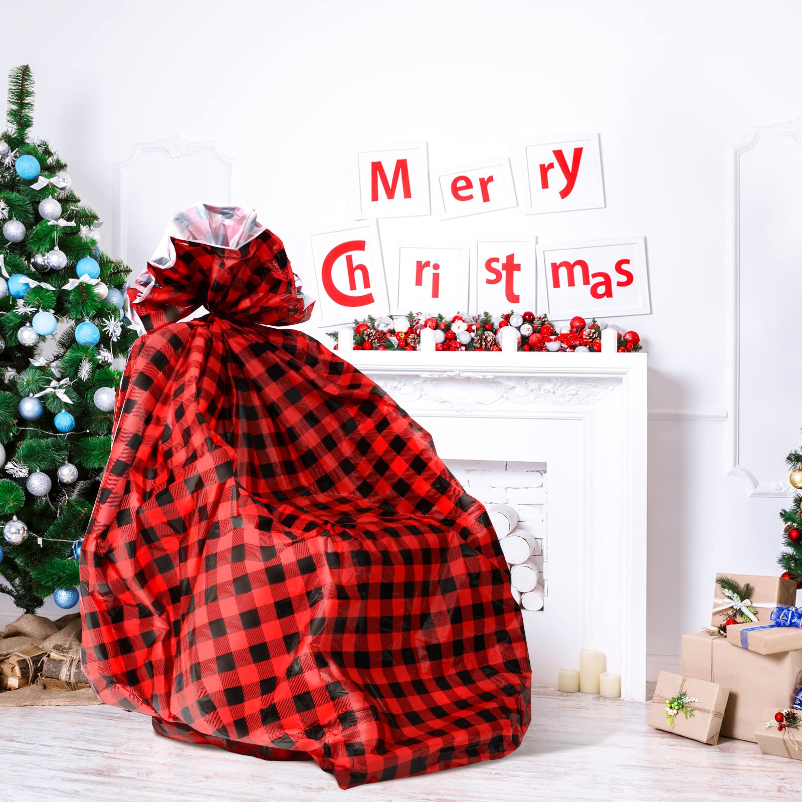 Teling 2-Pack Jumbo Bike Gift Bags - 60" X 80" Extra Large Plastic Christmas Present Bags (Red/Black) - View #3