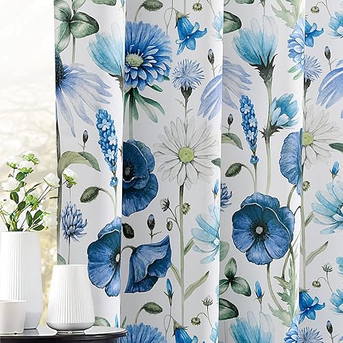 Cortinas florales para dormitorio, elegantes cortinas de oscurecimiento con estampado floral de amapola de 63 pulgadas de largo, juego de 2 paneles