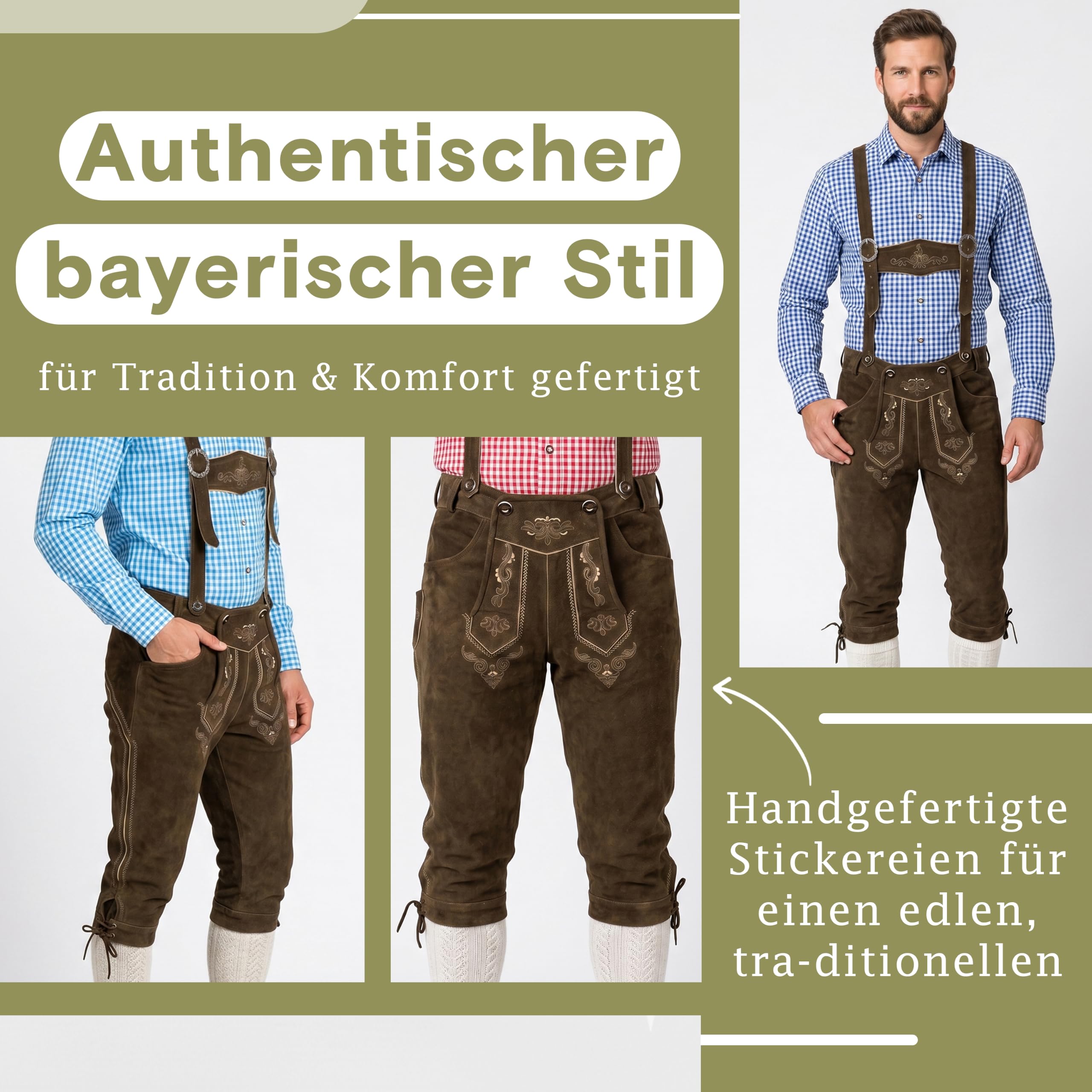 Trend-Promotion Austria Piel Pantalones Pantalones trachtenhose Rodillera con Tirantes marrón marrón Oscuro W54