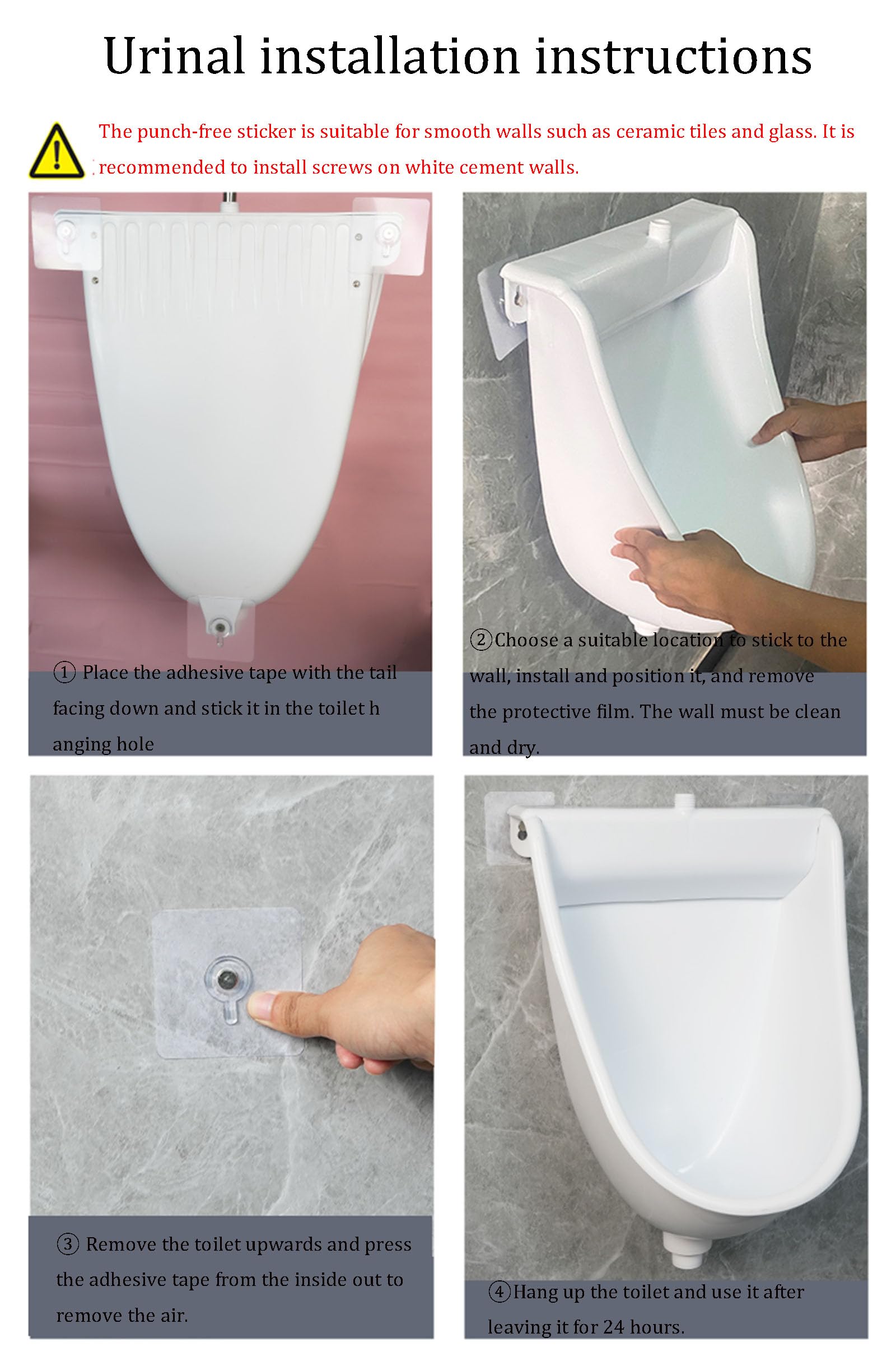 NILoykg& Urinarios De Plástico De Montaje En La Pared para Hombres, Orinales Simples Eficiencia De Lavado De Inodoros Públicos Urinarios, Urinarios Sin Agua con Manguera,Blanco,Surface Mounted