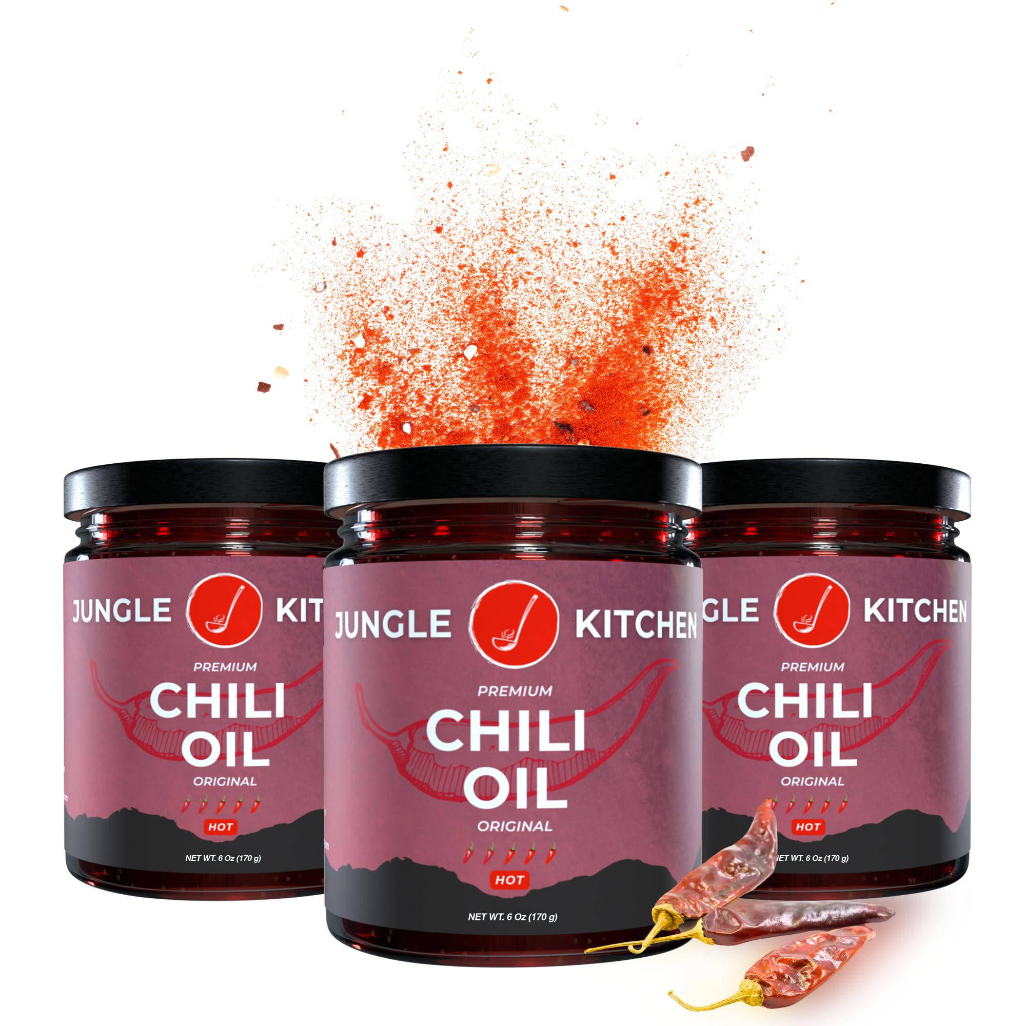 Jungle Kitchen Spicy Crunchy Garlic Chili Oil Vegan & Gluten-Free - Spicy Chili Crisp- Crunchy Garlic Chilli Oil Spicy Great Sauce & Toppings for