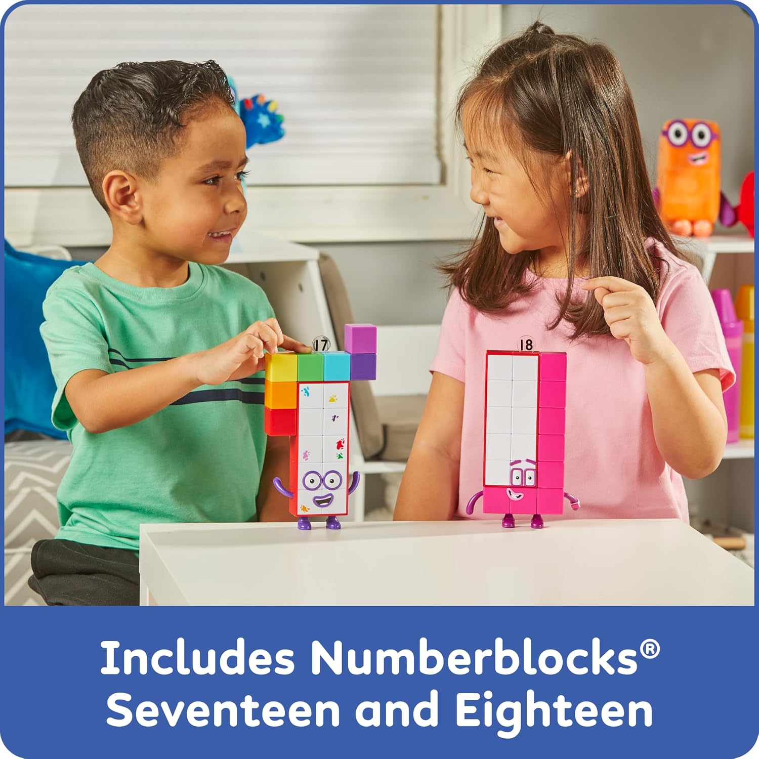 hand2mind Numberblocks Friends Seventeen and Eighteen Figure Pack, Number and Counting Toys for Toddlers, Play Figure Playsets, Small Figurines for Kids, Kindergarten Math and Pretend Play Toys