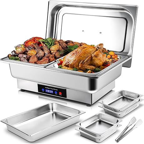 Electric Chafing Dish, 9 QT Full Size with 4x4.5 QT Half Size