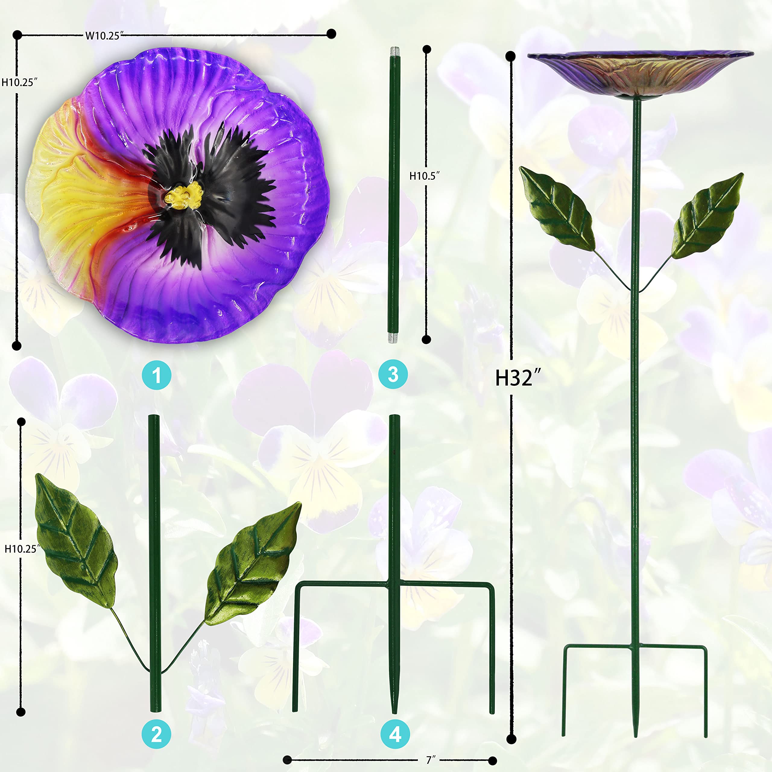 Glas-Vogeltränke für den Außenbereich, Garten, Vogeltränke, Vogelfutterspender, Hortensien-Dekor, Vogelfutterspender mit Metallpfahl für Garten, Hof, Rasen, Hof
