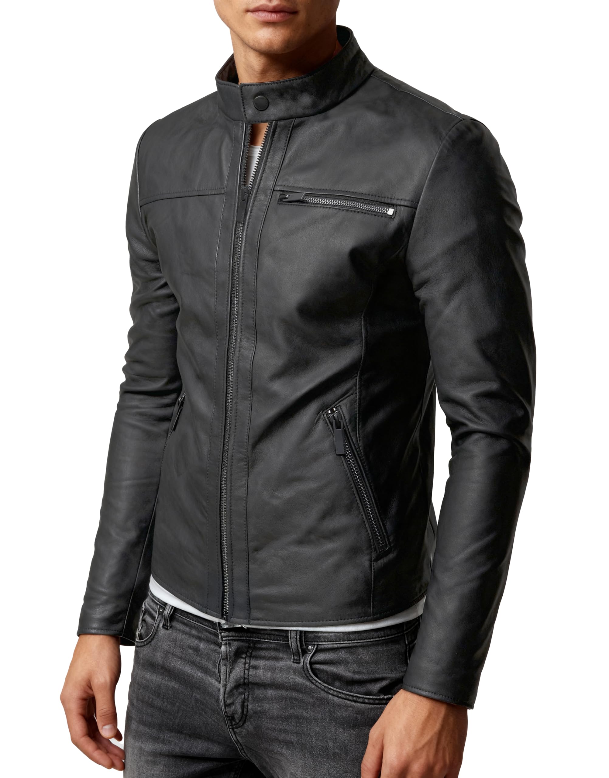 Crone Epic Herren Lederjacke Cleane Basic Leder Jacke in vielen Varianten und Farben