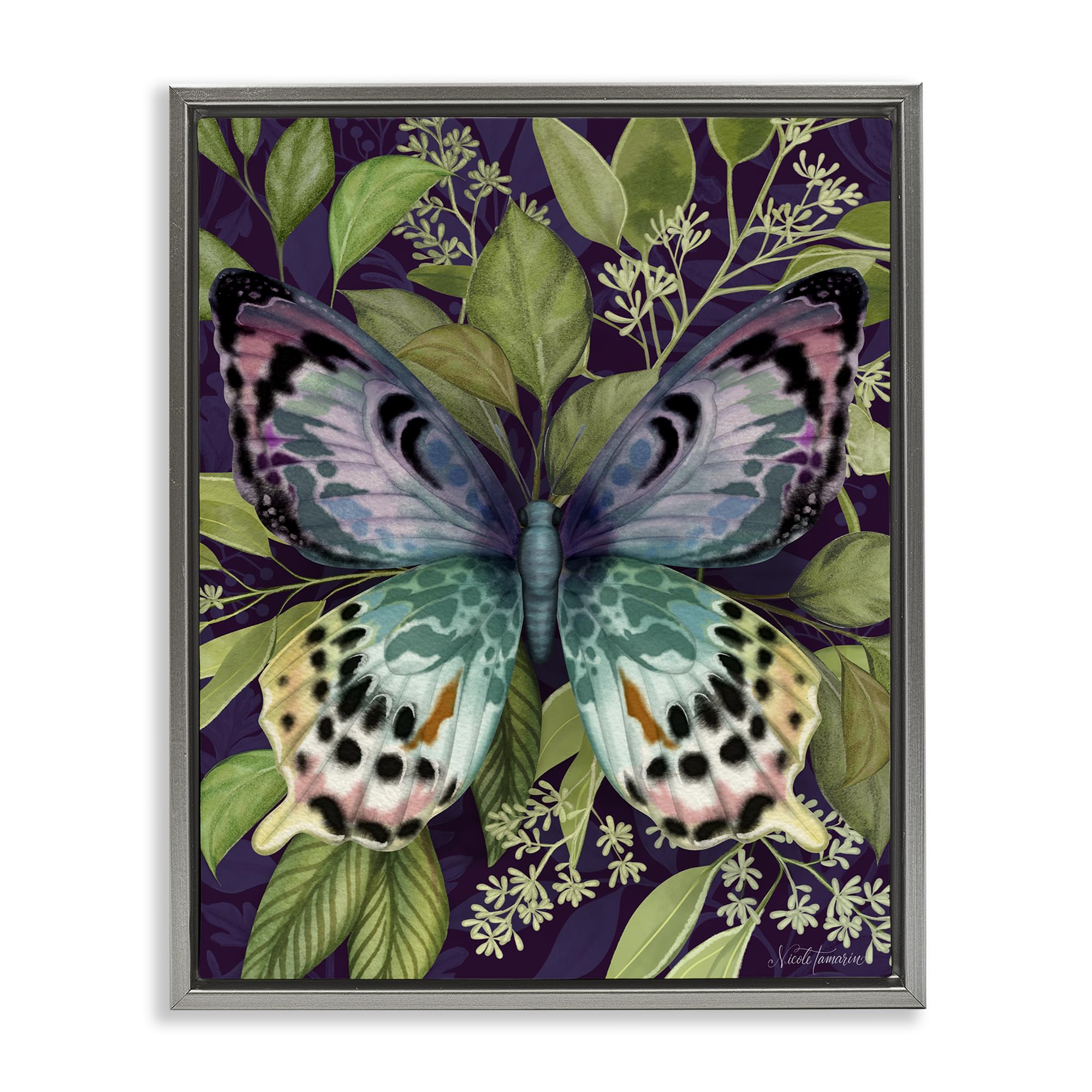 Stupell Industries Luster Gray (Matte) 'Midnight Garden Butterfly'| Floating Frame Canvas Art