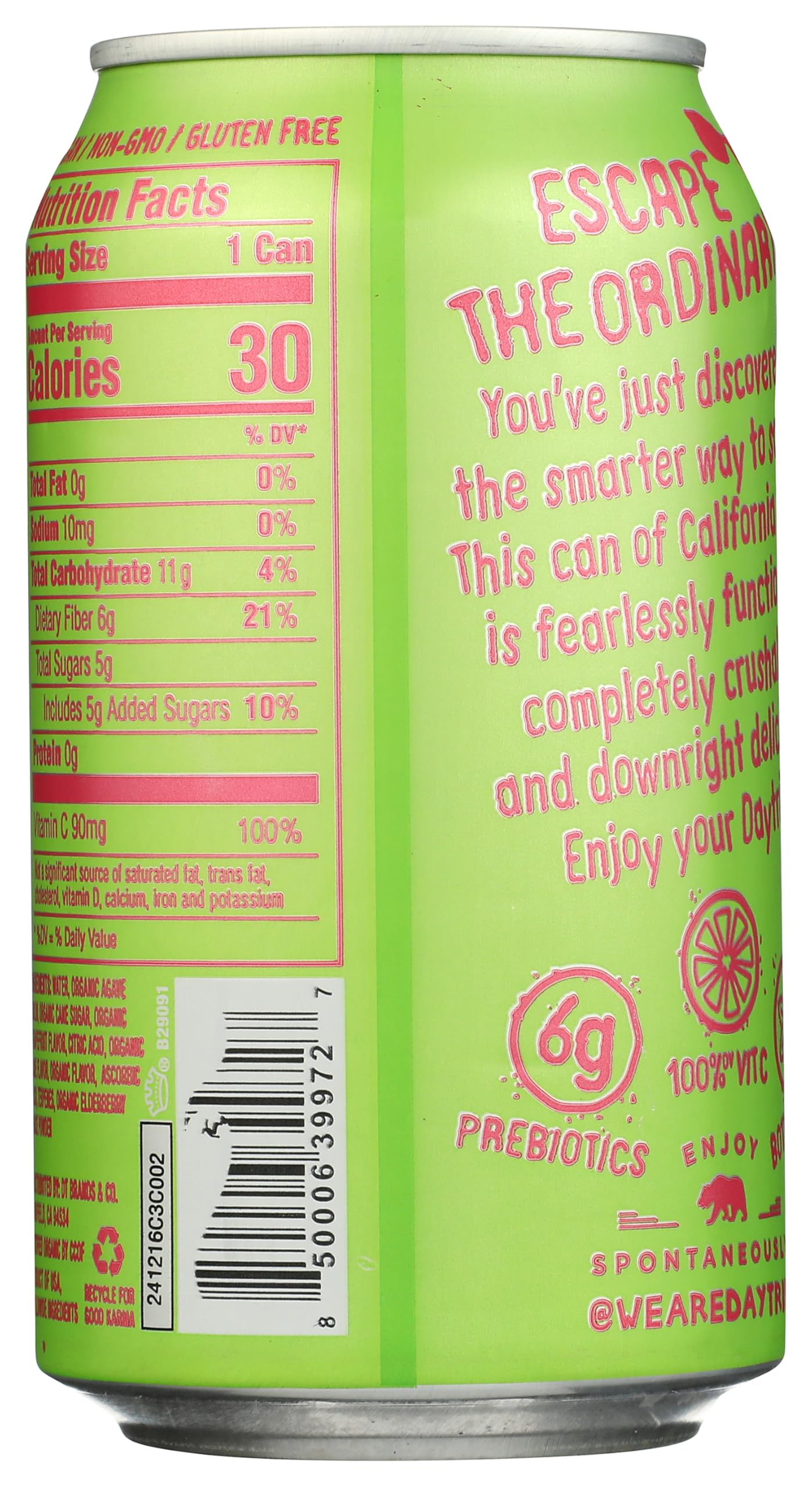 Daytrip, Grapefruit Lime Prebiotic Soda, 12 Fl Oz