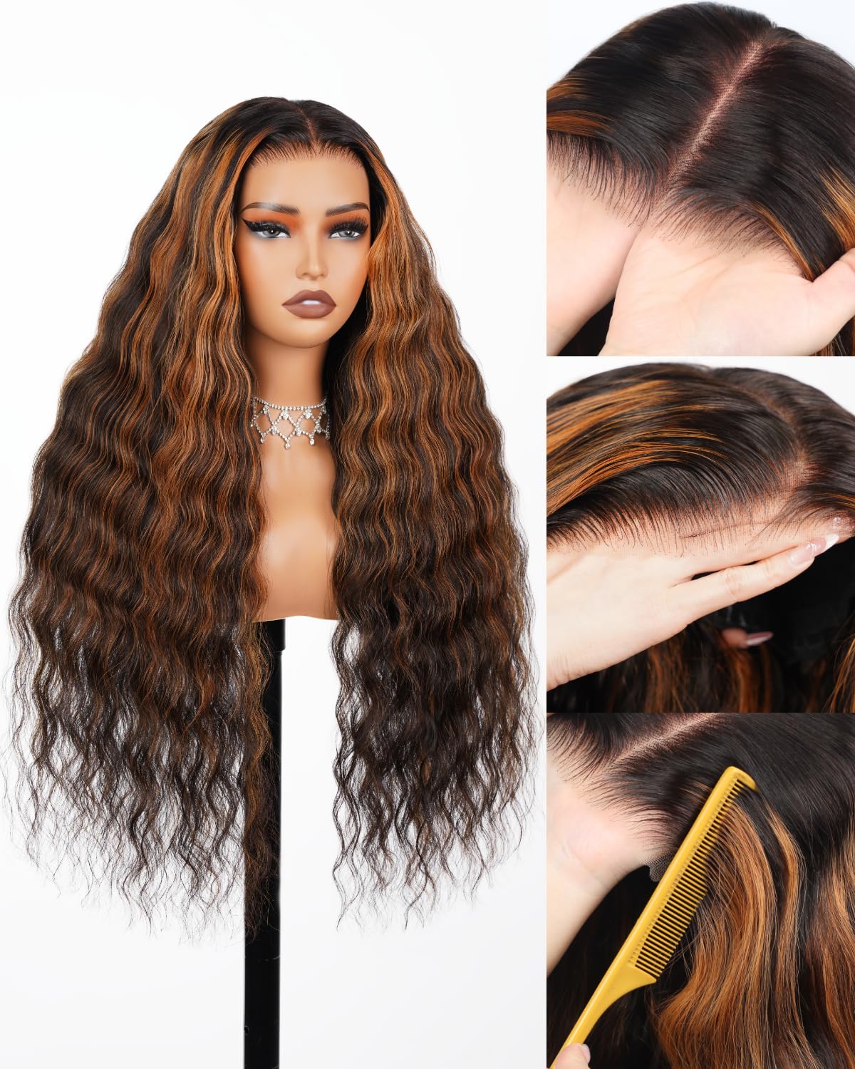 Arabella Highlight Wear and Go Glueless Wigs Human Hair Pre Plucked Pre Cut Water Wave Omber 1B30 5x6 HD Lace Closure Bye Bye Knots Curly Wave Wig for