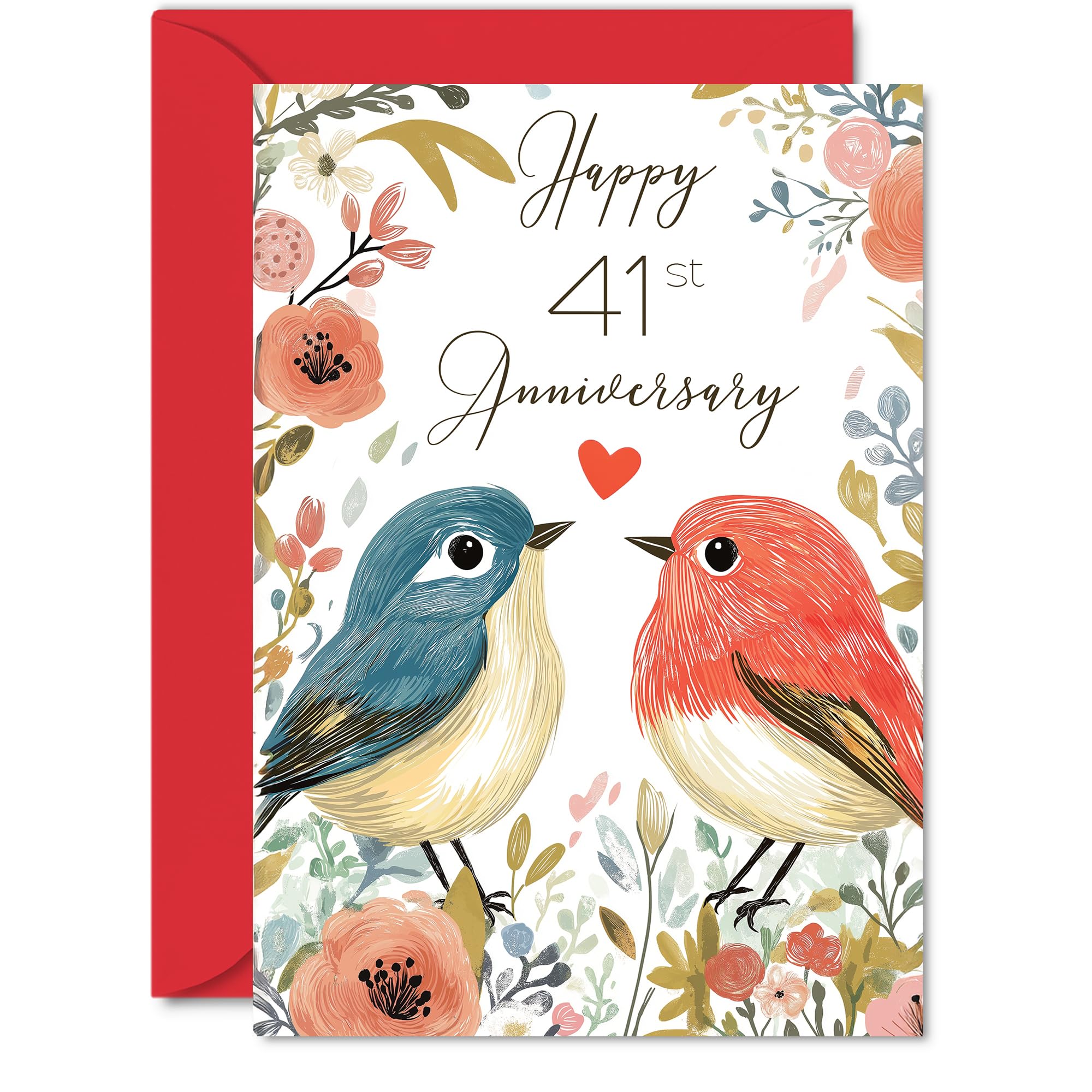 41st Anniversary Card for Women and Men, Love Birds