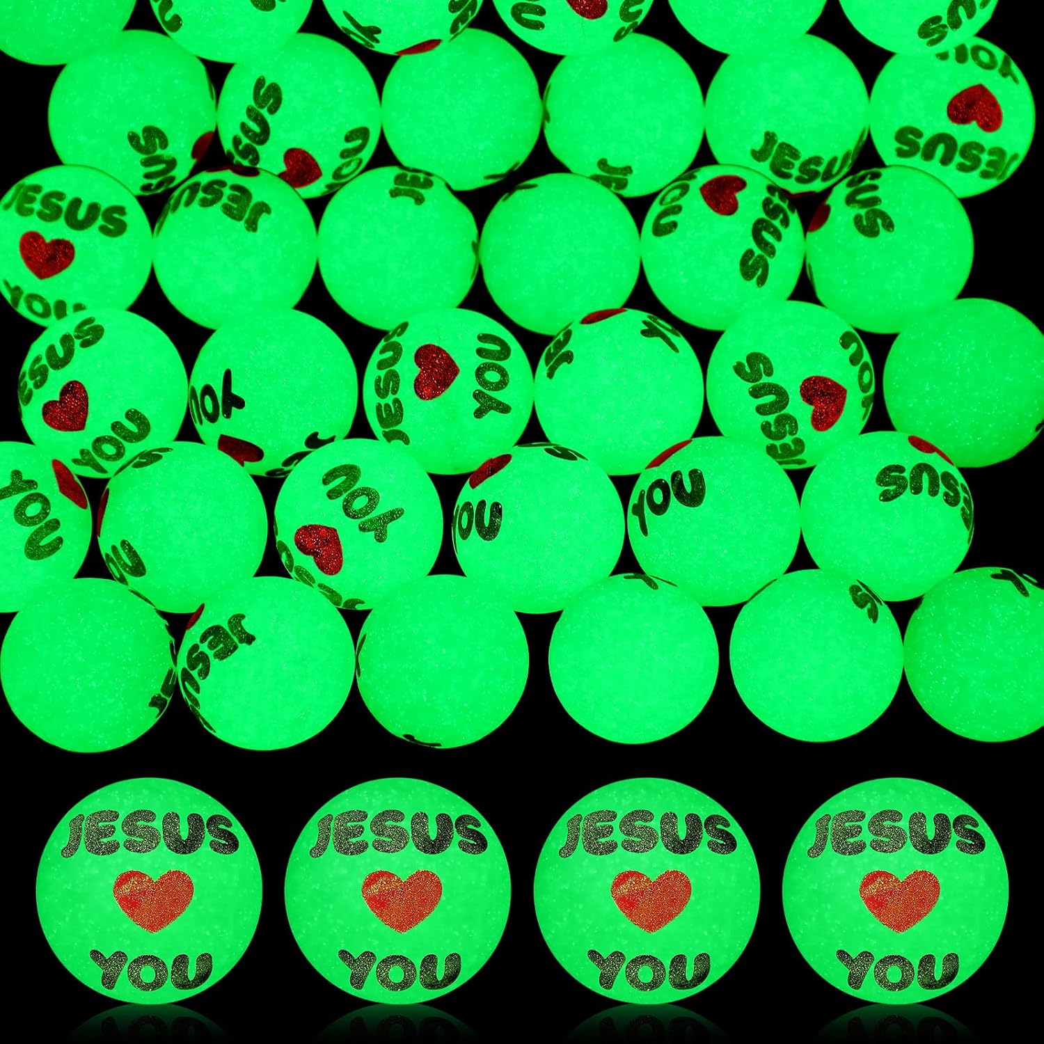 Christian Glow in The Dark Bouncy Balls Easter Jesus Bible Verse Rubber High Bouncing Balls Christian Party Favor Religious Classroom Gifts 24 Green Jesus