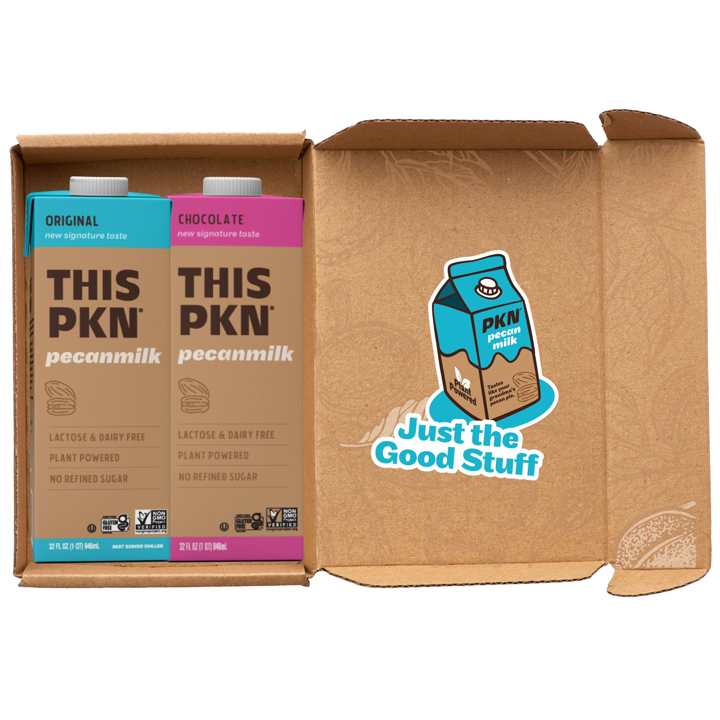 THIS PKN Pecan Milk, Original & Chocolate Flavor Bundle (32oz), Plant-Based, Vegan, Lactose-Free, No GMOs or Added Sugars, Made from Real Texas Pecans