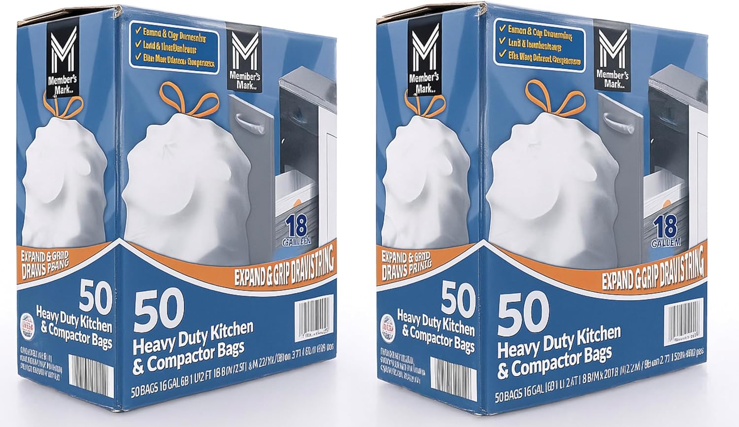 Member Mark Heavy Duty 18-Gallon Kitchen & Compactor Trash Bags, 50 ct.(PACK OF 2)