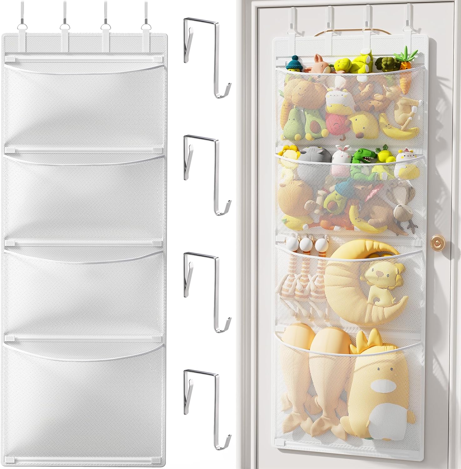 Criusia Stuffed Animal Storage Over The Door Organizer White