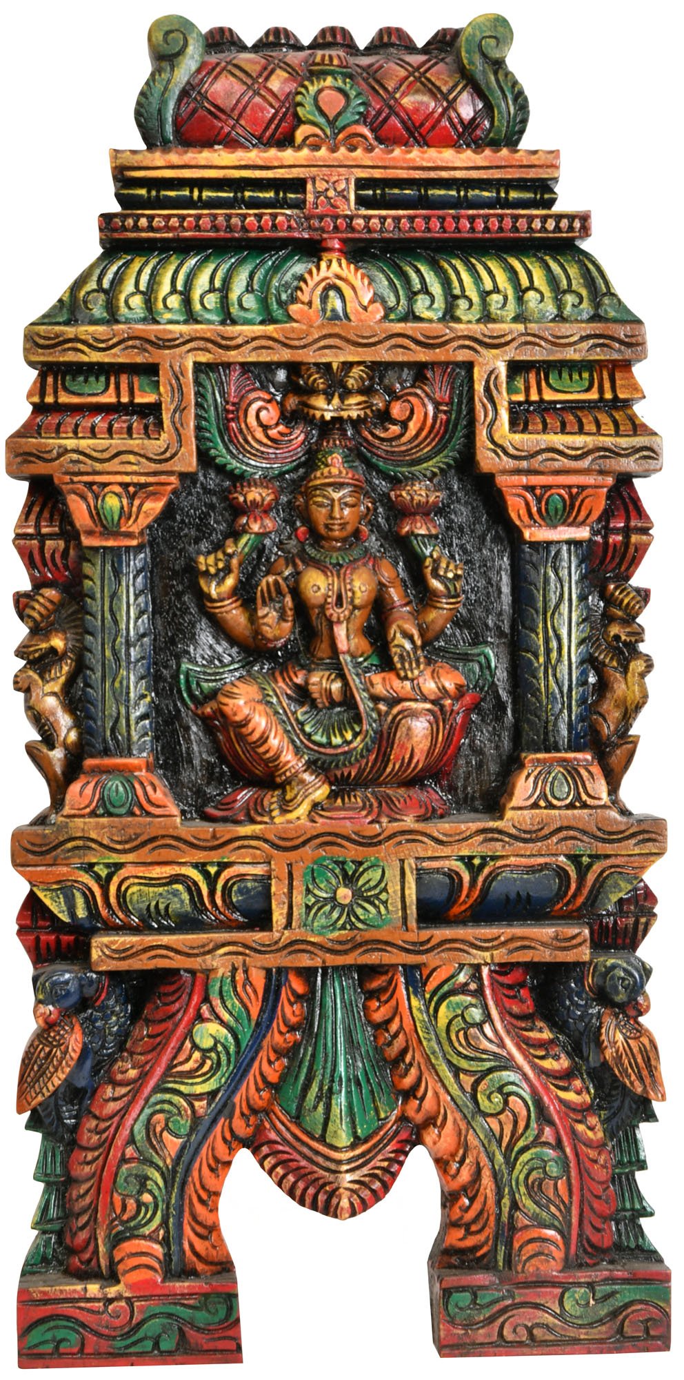 Sculpture sur bois Lakshmi cadeau de pendaison de crémaillère art d'Inde du Sud