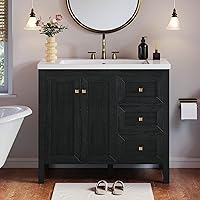 YITAHOME 36 Inch Black Vintage Bathroom Vanity with Sink, Resin Basin, Soft-Close Doors & 3 Drawers for Ample Storage