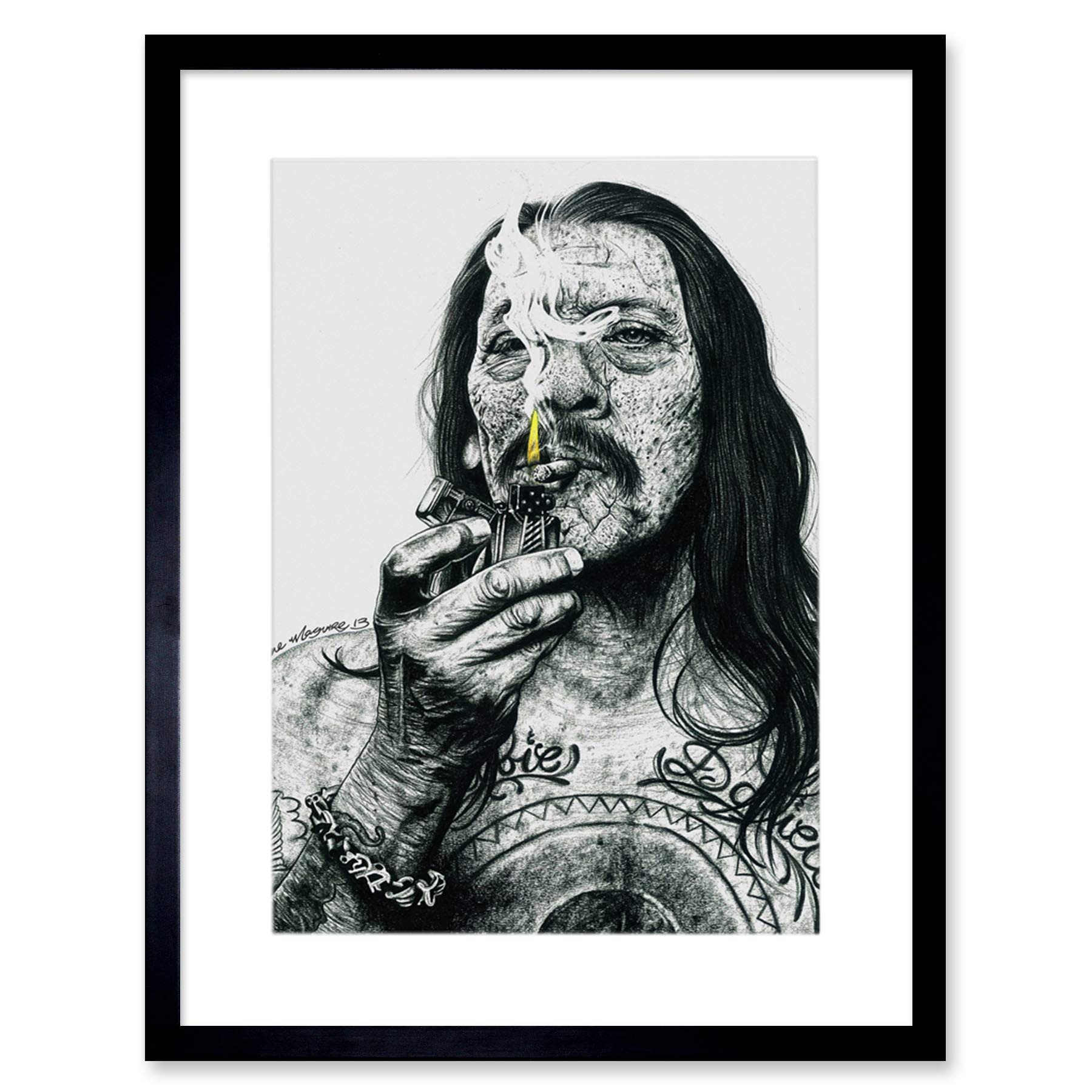 Wee Blue Coo Danny Trejo Tattoo Inked Ikons Wayne Maguire Artwork Framed Wall Art Print 12X16 Inch