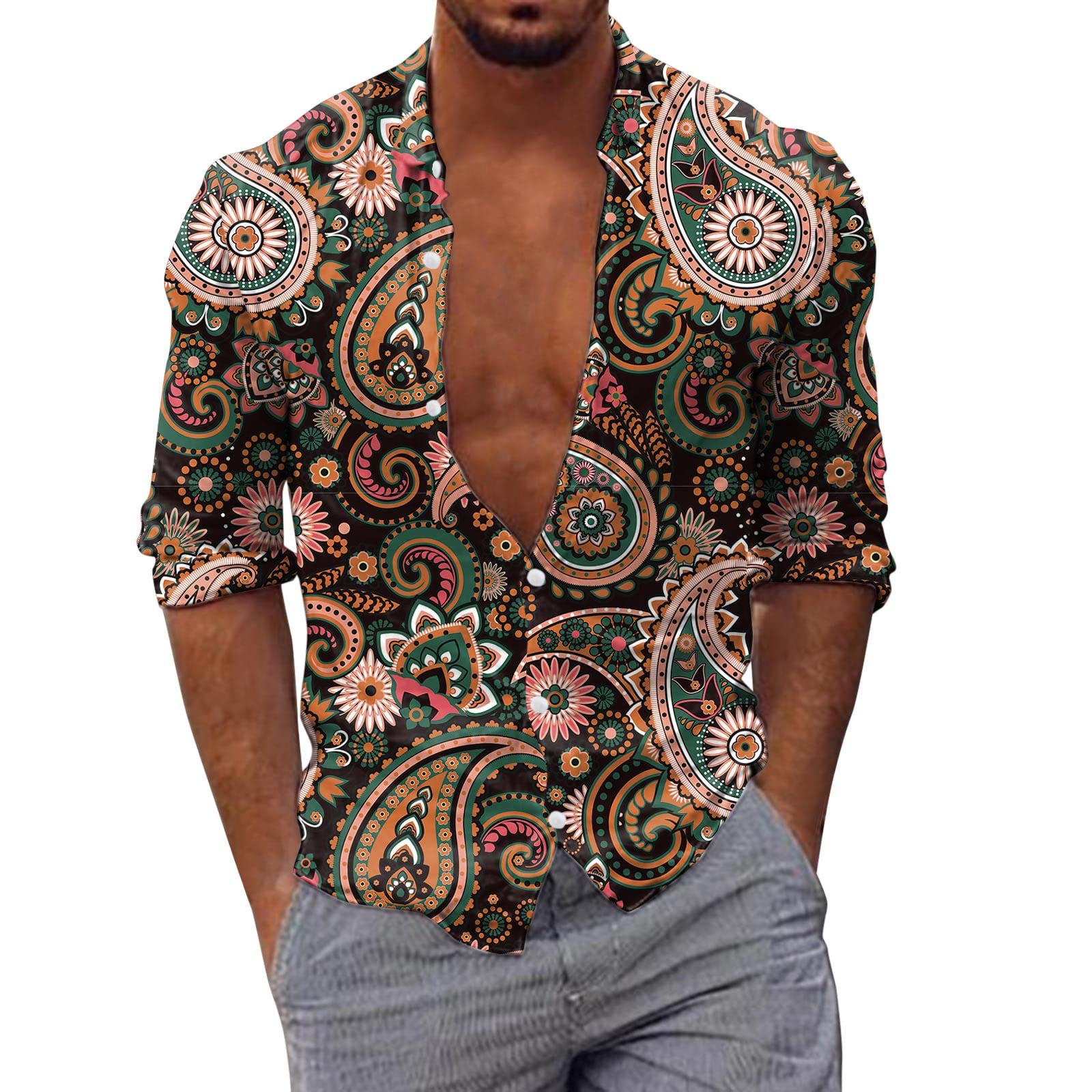 HUTcPNy Camisa Estampada Hombre Manga Larga, Camisa Manga Larga Hombre Camisas Hawaiana Impreso Bolsillo Hombres Camisa Estampada Camisa