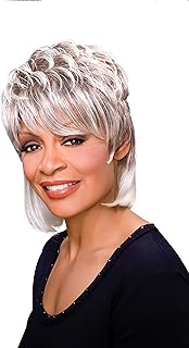 Peggy Wig Color FS1B/30 - Foxy Silver Wigs Mid Length Chunky Layers Tapered Bangs Synthetic African American Lightweight