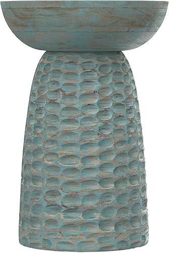 Miniatura 6 de SIMPLIHOME Boyd - Mesa auxiliar redonda de madera maciza de mango de 13 pulgadas de ancho en lavado verde azulado, mesita de noche contemporánea