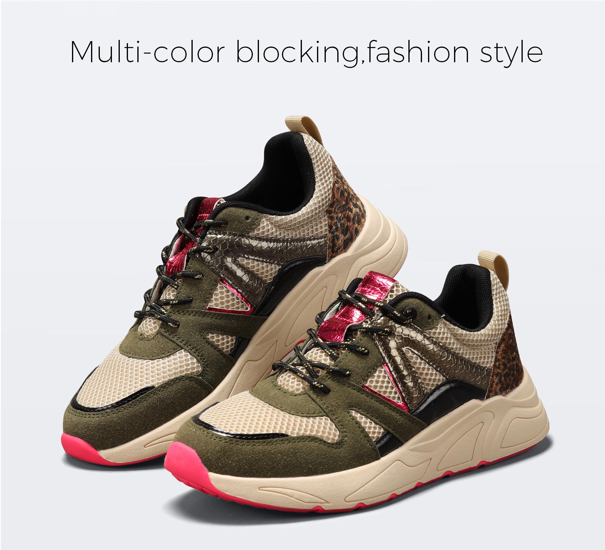 LUCKY STEP Damskie Sneakersy Platformowe Leopard Casual Tenisówki Kolorowe Chunky Buty Podróżne